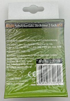 MILOS Schutzkontakt-Steckdose 2-fach / 250V~/ 16A, 1x UP, USB A+C/PD, weiß matt