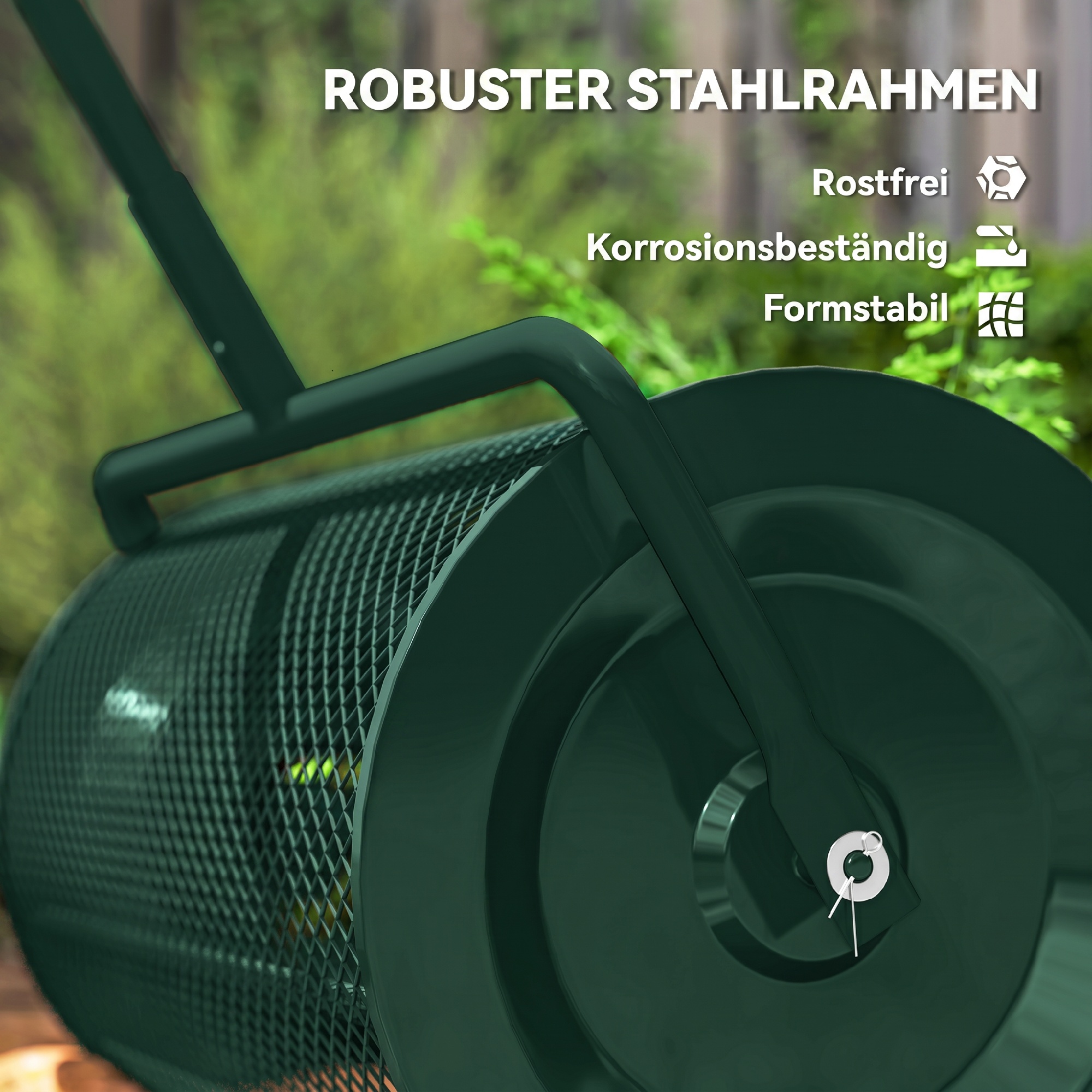 Kompoststreuer 75L 61x40cm Düngerstreuer Rasen Garten mit T-Griff Mesh-Korb Metall Grün