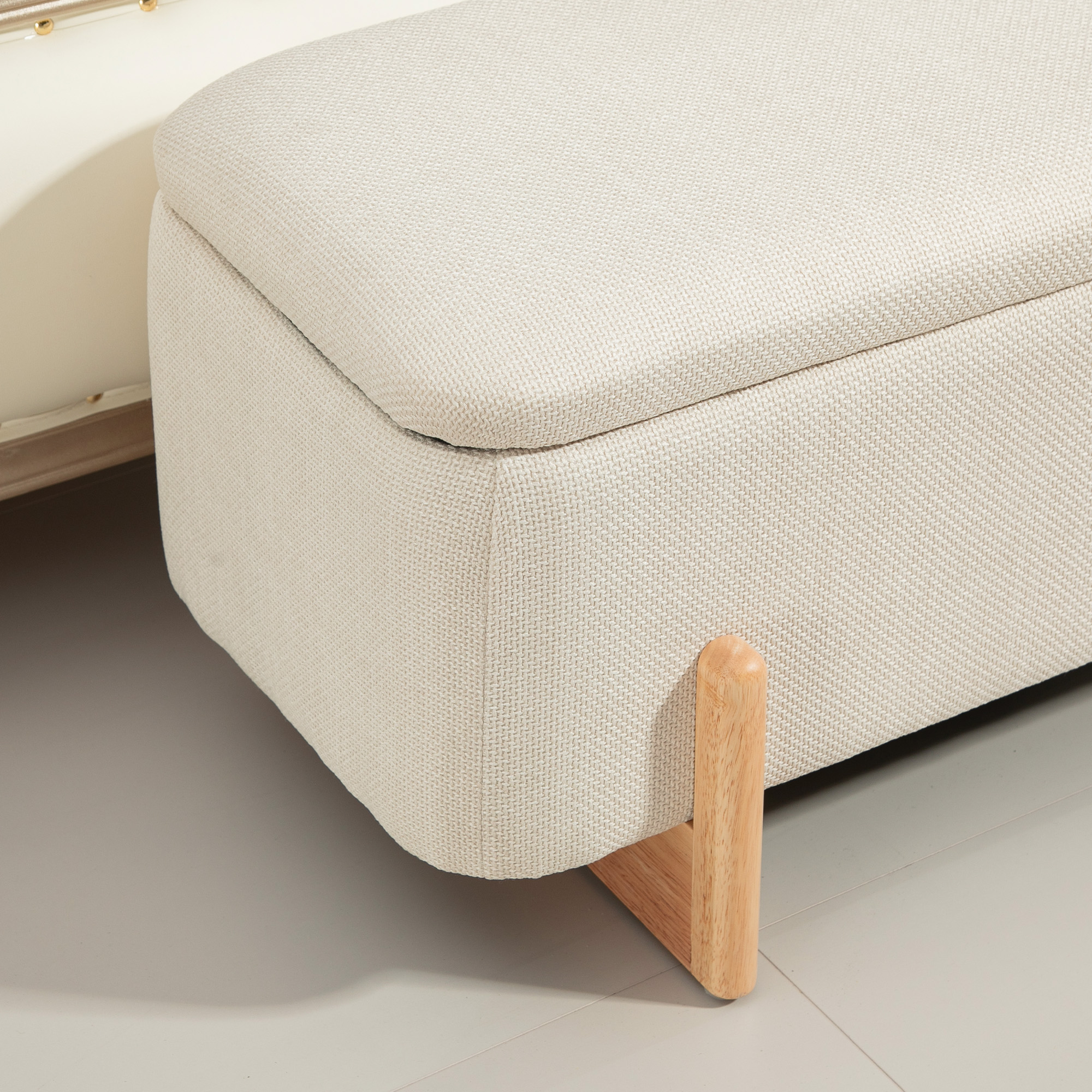 Hocker mit Stauraum, Sitzbank mit Schaumstoffpolsterung, Leinenimitat, 111 x 44 x 44,5 cm, Cremeweiß
