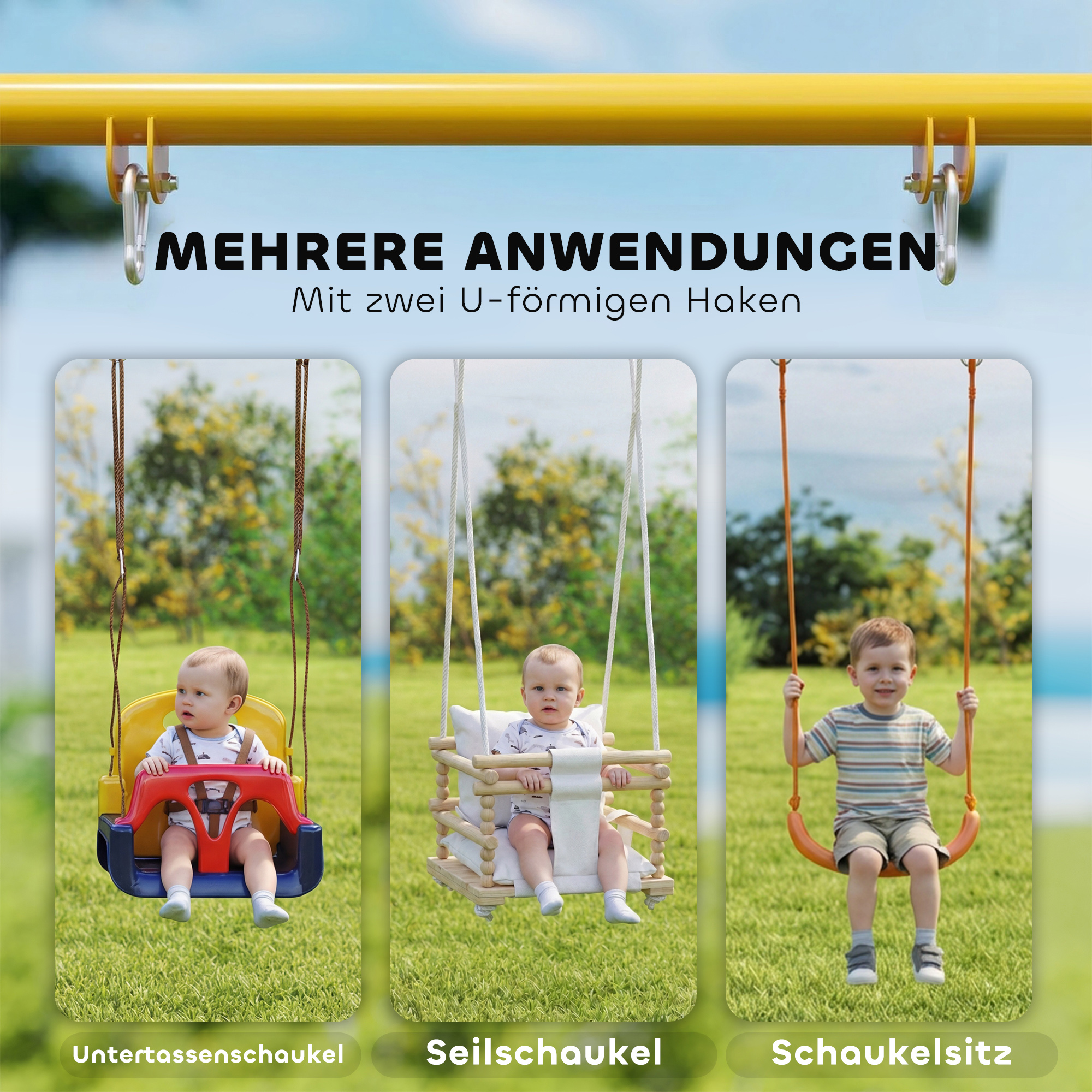 Faltbar Schaukelgestell mit A-Rahmen, 2 Haken, 4 Bodenankern, für 9 Monate bis 8 Jahre Kinder 128x155x157 cm Blau