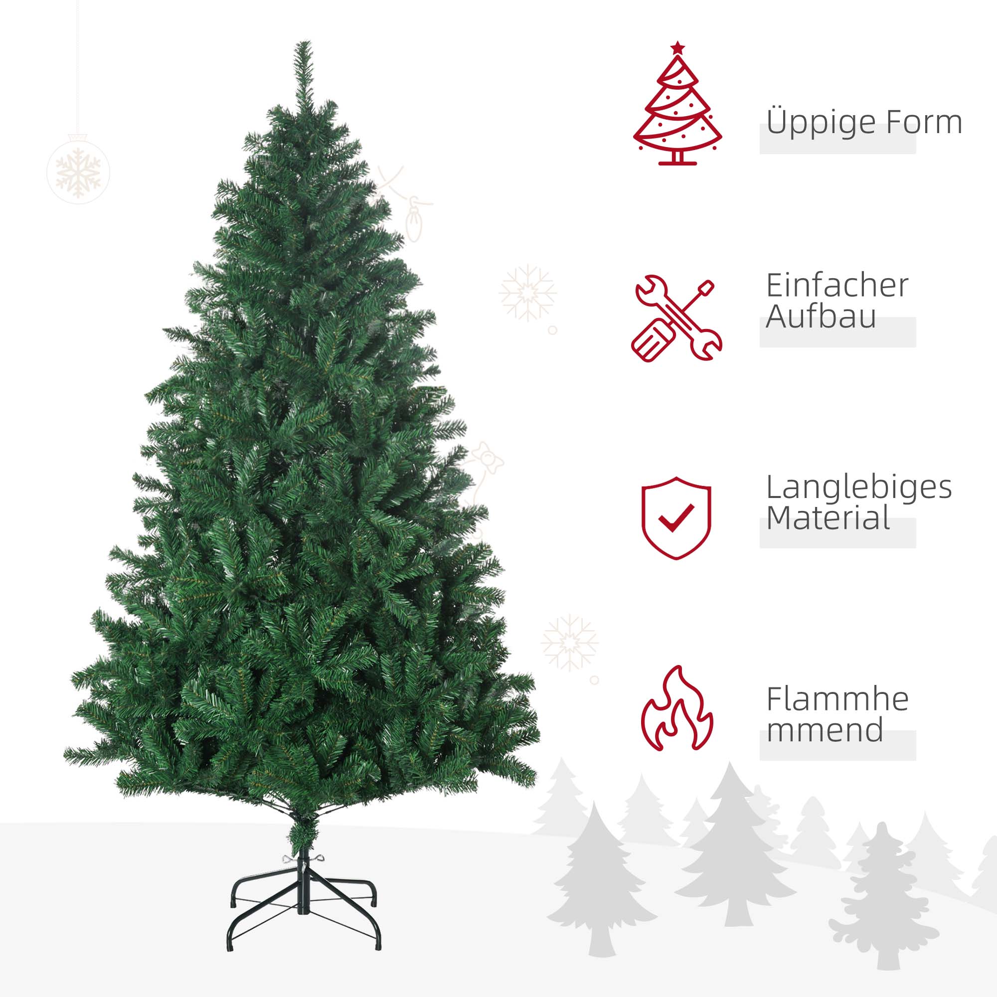 Künstlicher Weihnachtsbaum 180 cm künstlich Tannenbaum mit 1000 Spitzen Christbaum Weihnachtsdeko inkl. Metallständer für drinnen