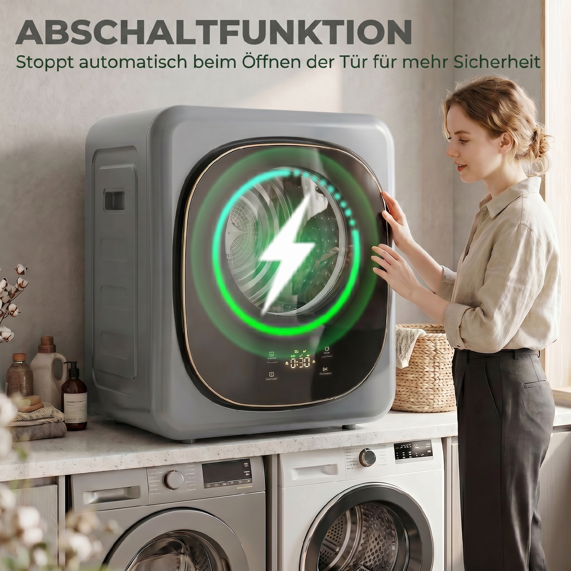 4 kg Wäschetrockner, kompaktes Design, 5 Modi, Timer, Grau+Schwarz