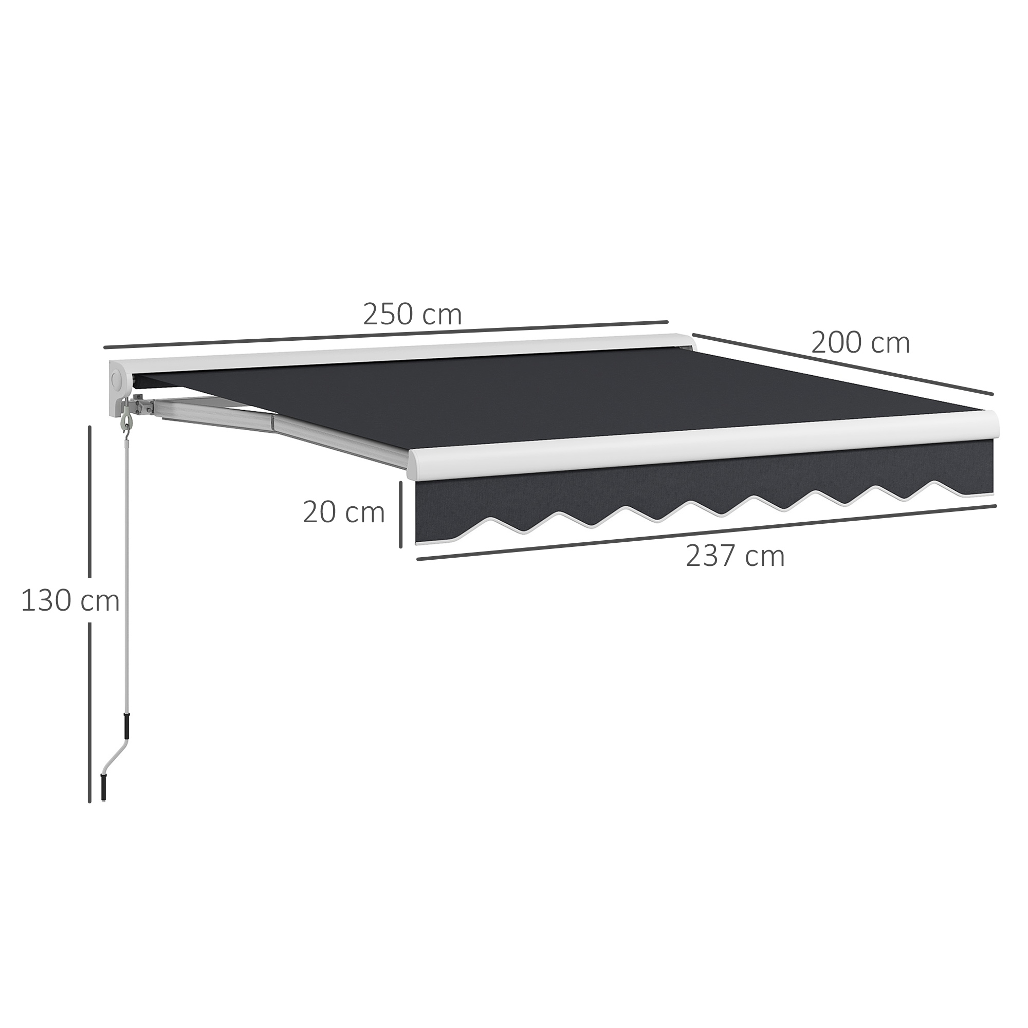 Markise, elektrisch/manuell ausfahrbar, Halbkassette, Fernbedienung, Aluminiumrahmen, 2,5 x 2 m, Grau