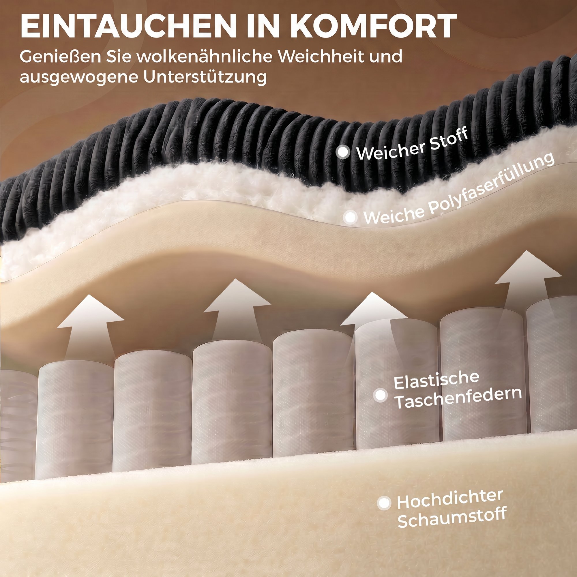 Ecksofa 4-Sitzer U-Form Sofa mit Stauraum-Ottomane, 306 cm Eckcouch mit Cord-Optik, 4 Kissen, für Wohnzimmer