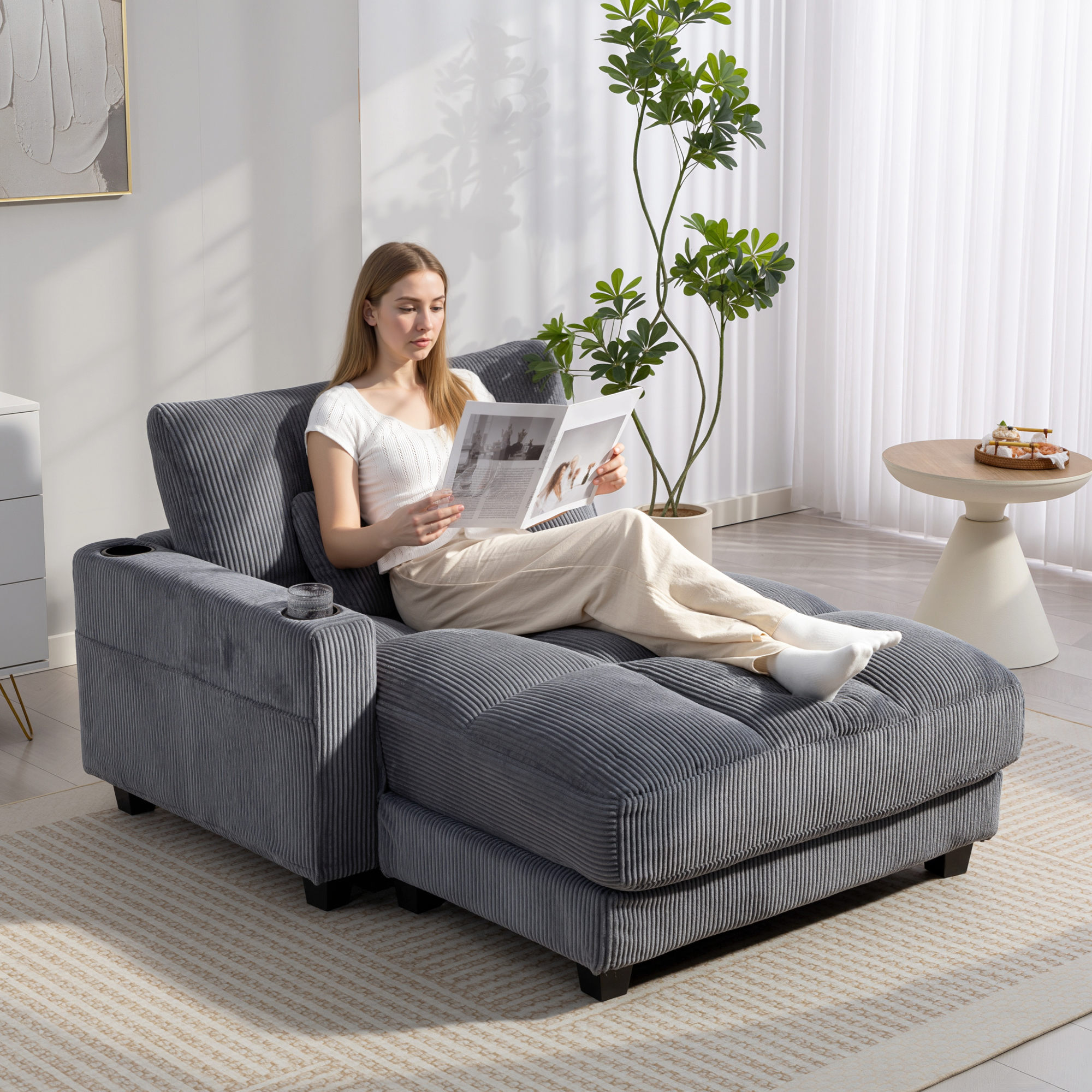 Sofa-Bett mit Kissen, Schaumstoff, zum Bett umwandelbar, Becherhalter, Grau