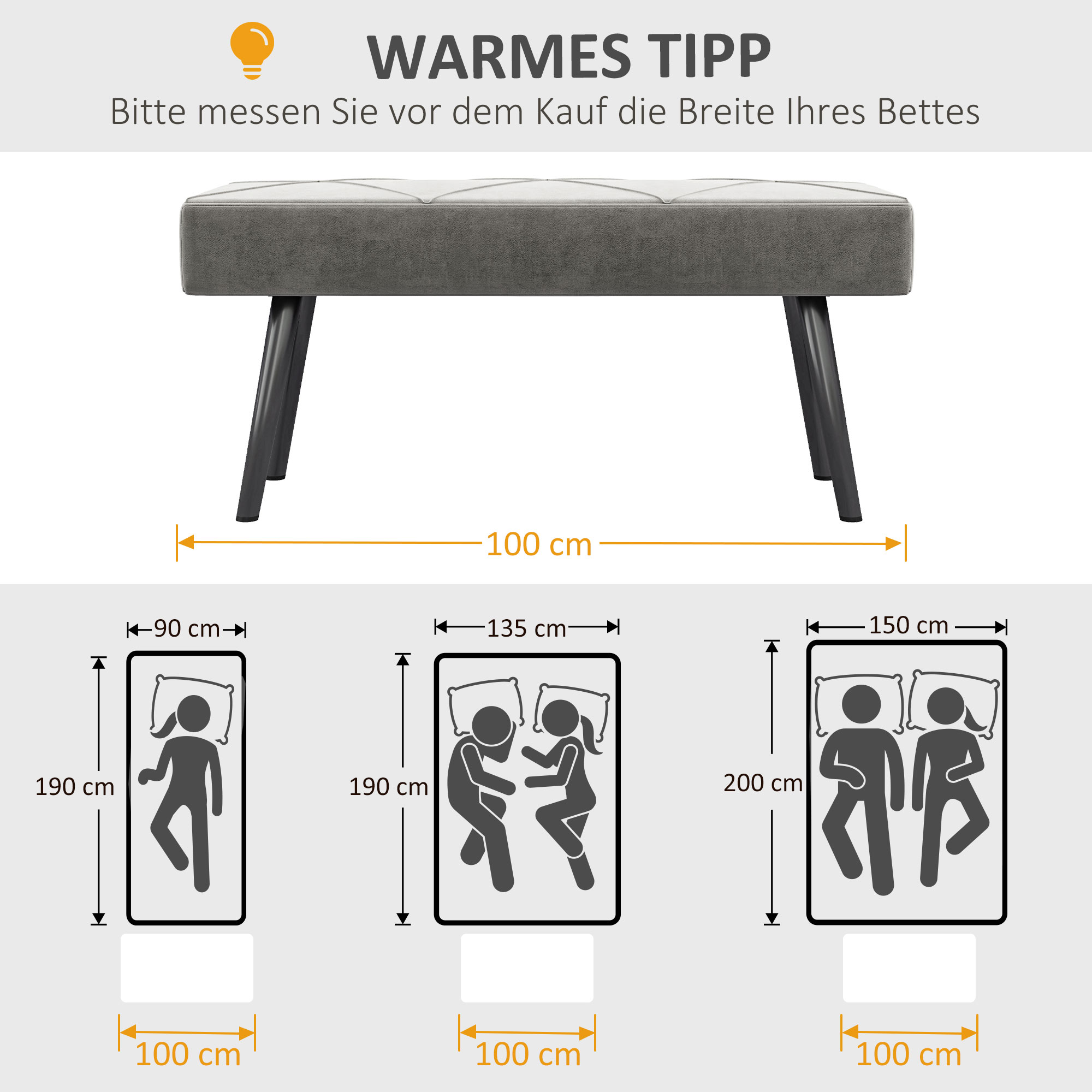 Sitzbank Polsterbank Bettbank, Samtoptik, 100 x 36 x 45 cm, Grau