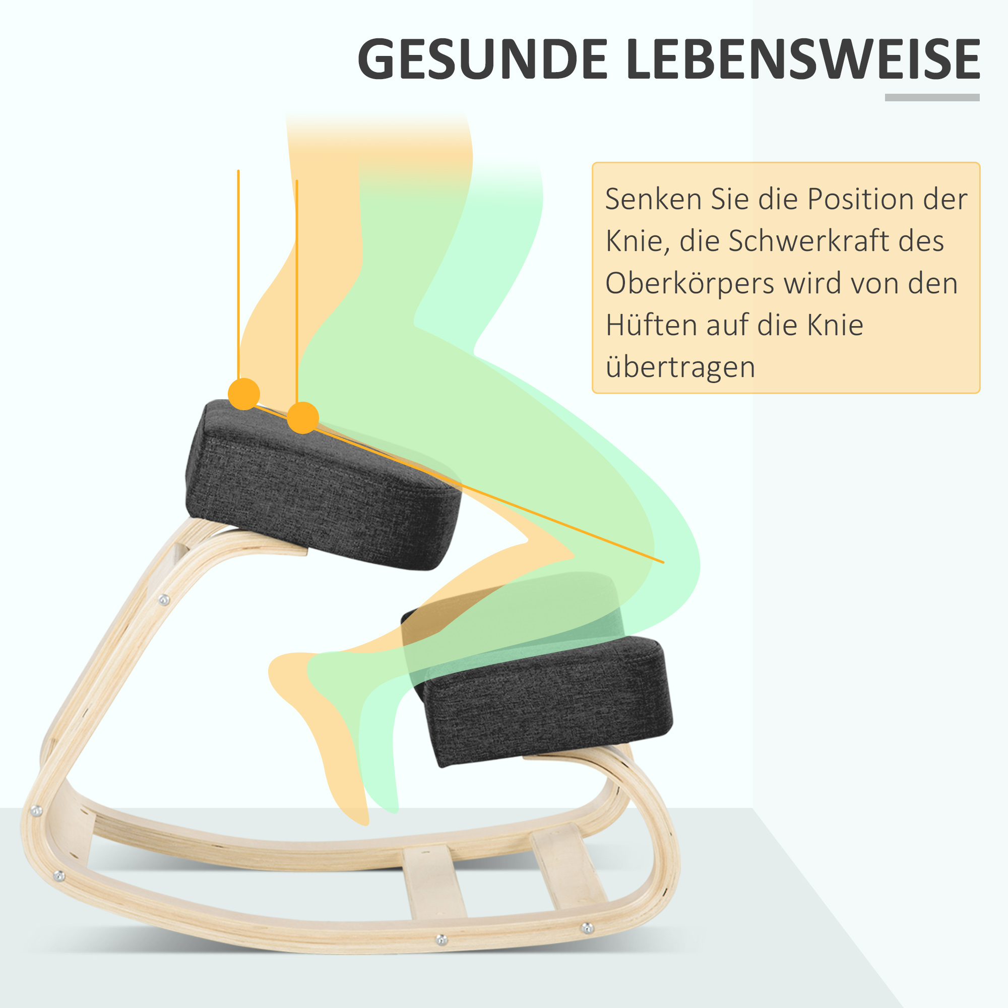 Kniestuhl, ergonomischer Sitzhocker, Polsterhocker für gesunde Sitzhaltung, Birkenholz, 120 kg belastbar, Schwarz