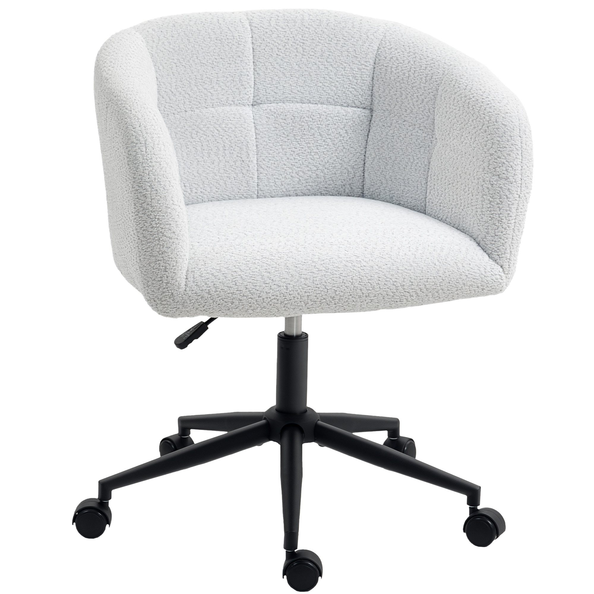 Gepolsterter Bürostuhl mit Plüschbezug, Wannen-Design, rollbarer Schreibtischstuhl, Stahlbasis, Creme+Schwarz