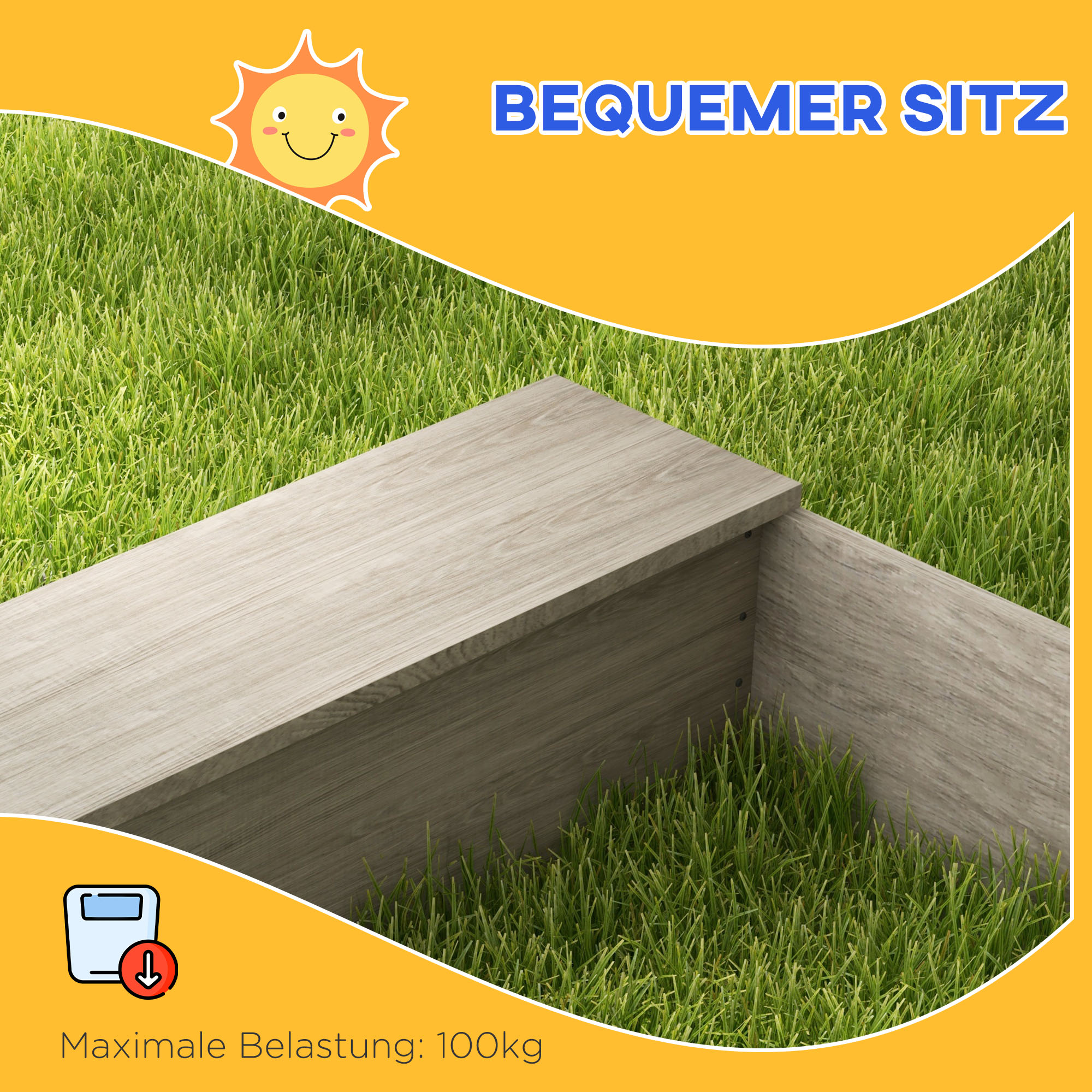 Sandkasten mit Wasserstation, 2 Pflanzkästen, behandeltes Massivholz, 154 x 80 x 60cm, Grau