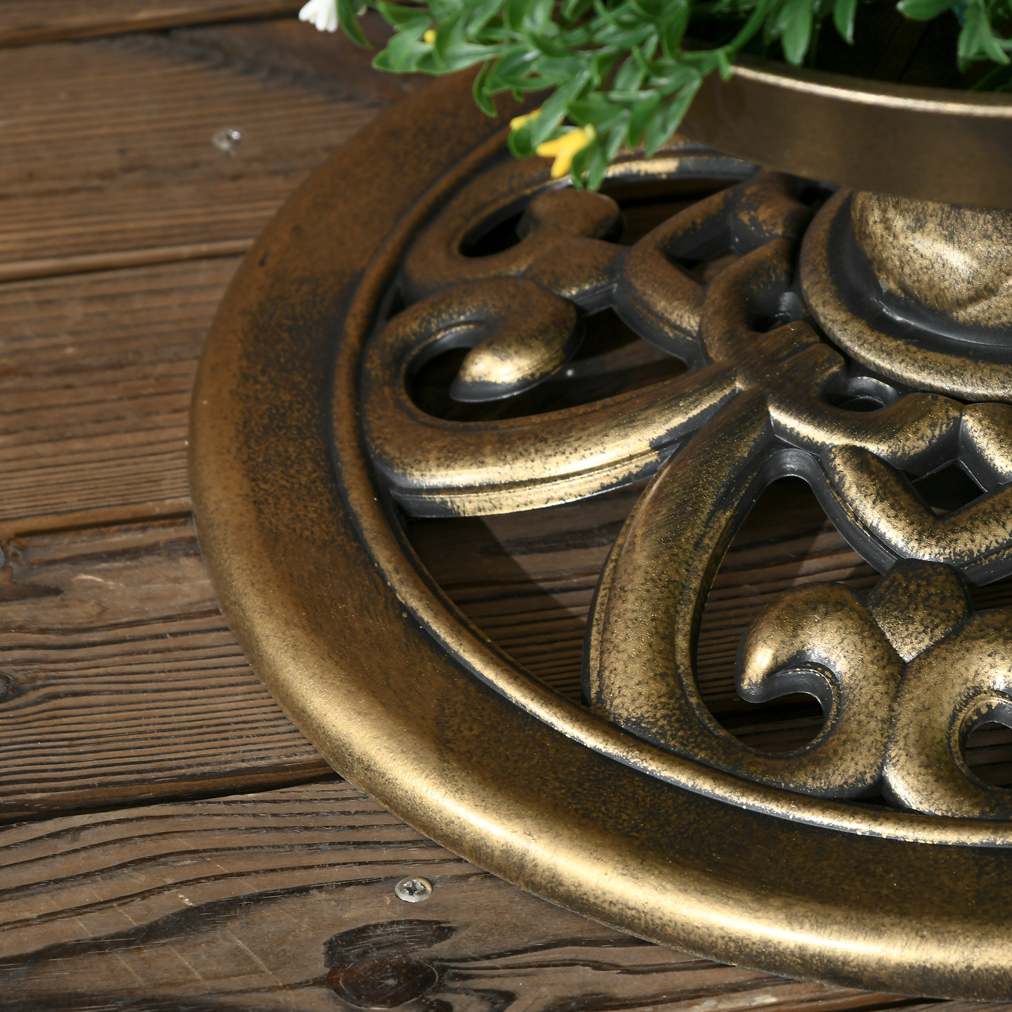 Vogeltränke Vogelhaus Futterschale, wetterbständig, 2 Schalen, Vintagedesign, 50 x 50 x 110 cm, Bronzefarben