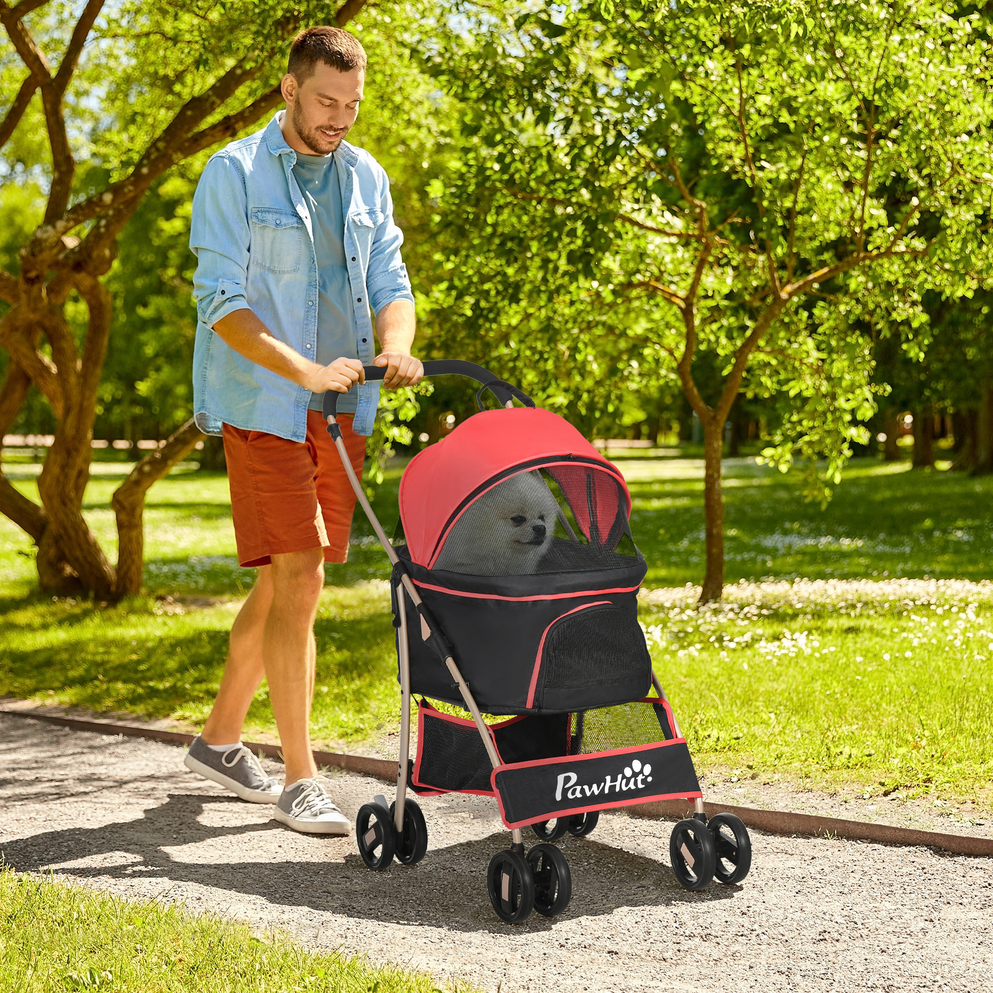 2-in-1 Hundebuggy Tragtasche Autositz bis 10kg klappbar Bodenkorb 82 cm x 49,5 cm x 98 cm Rot