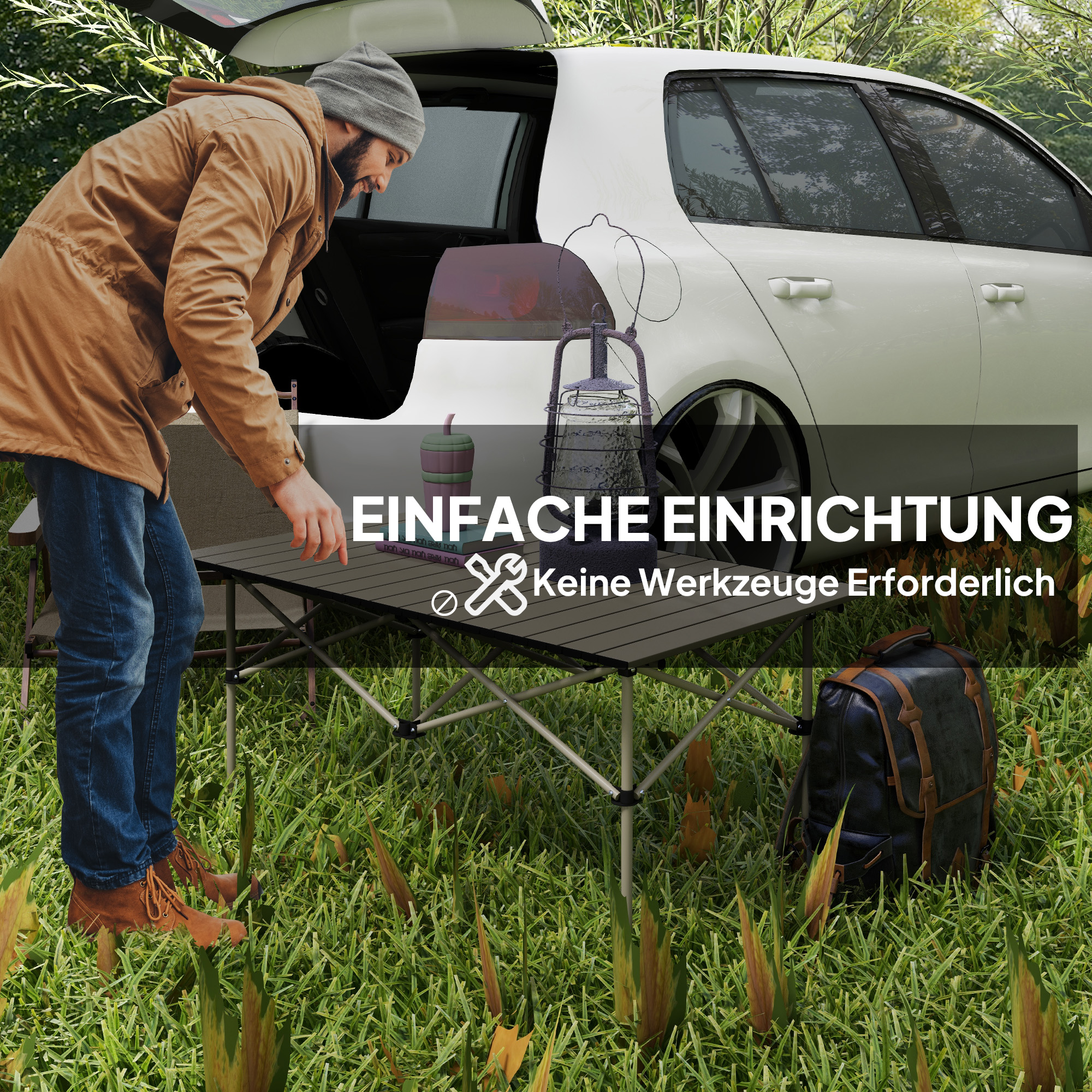 Campingtisch Klapptisch mit Aufrollbare Tischplatte Gartentisch aus Aluminium 2 Personen 95 x 55cm Khaki