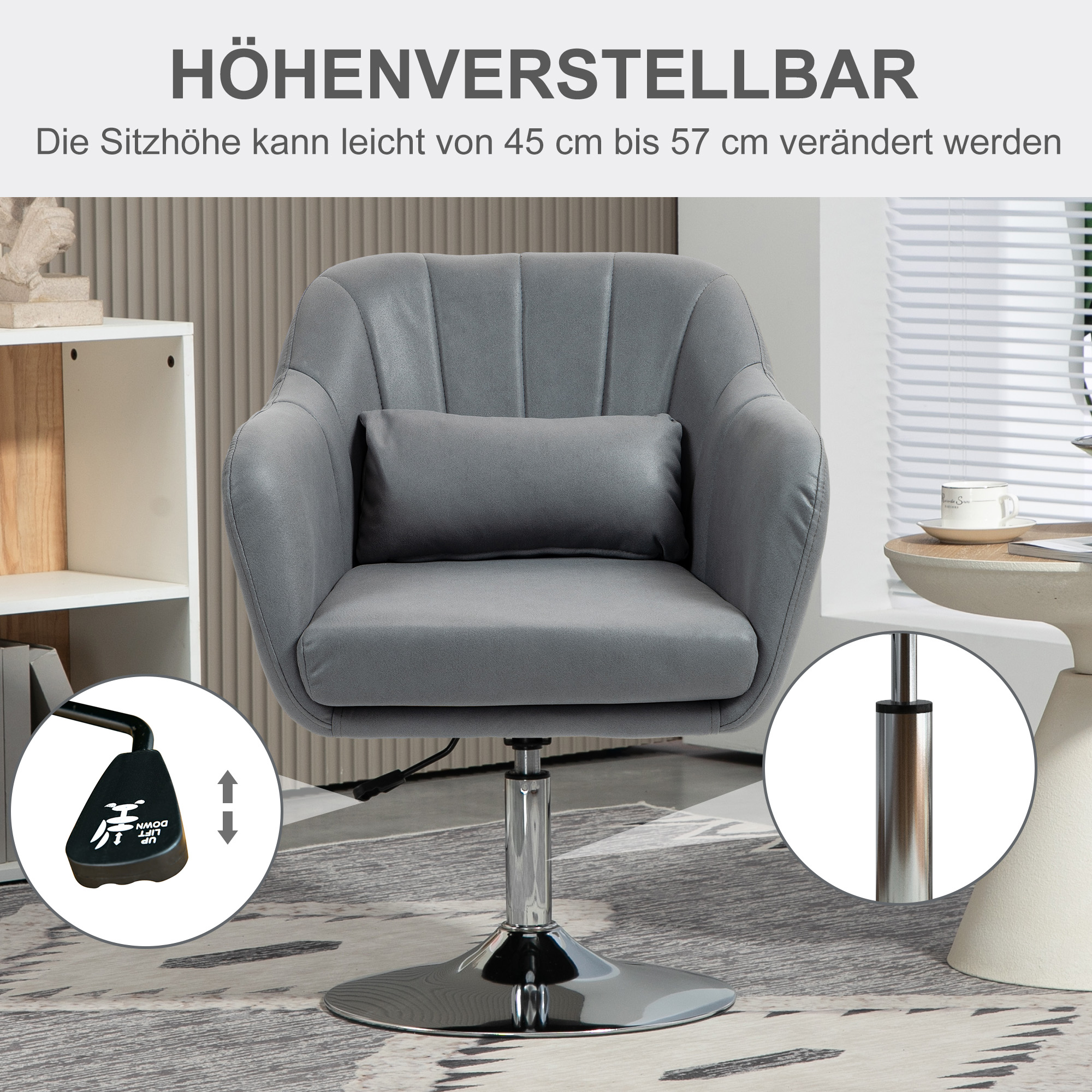 Drehstuhl, höhenverstellbarer Bürostuhl, Polyester, Metall, 60 x 60 x 79-91 cm, Dunkelgrau