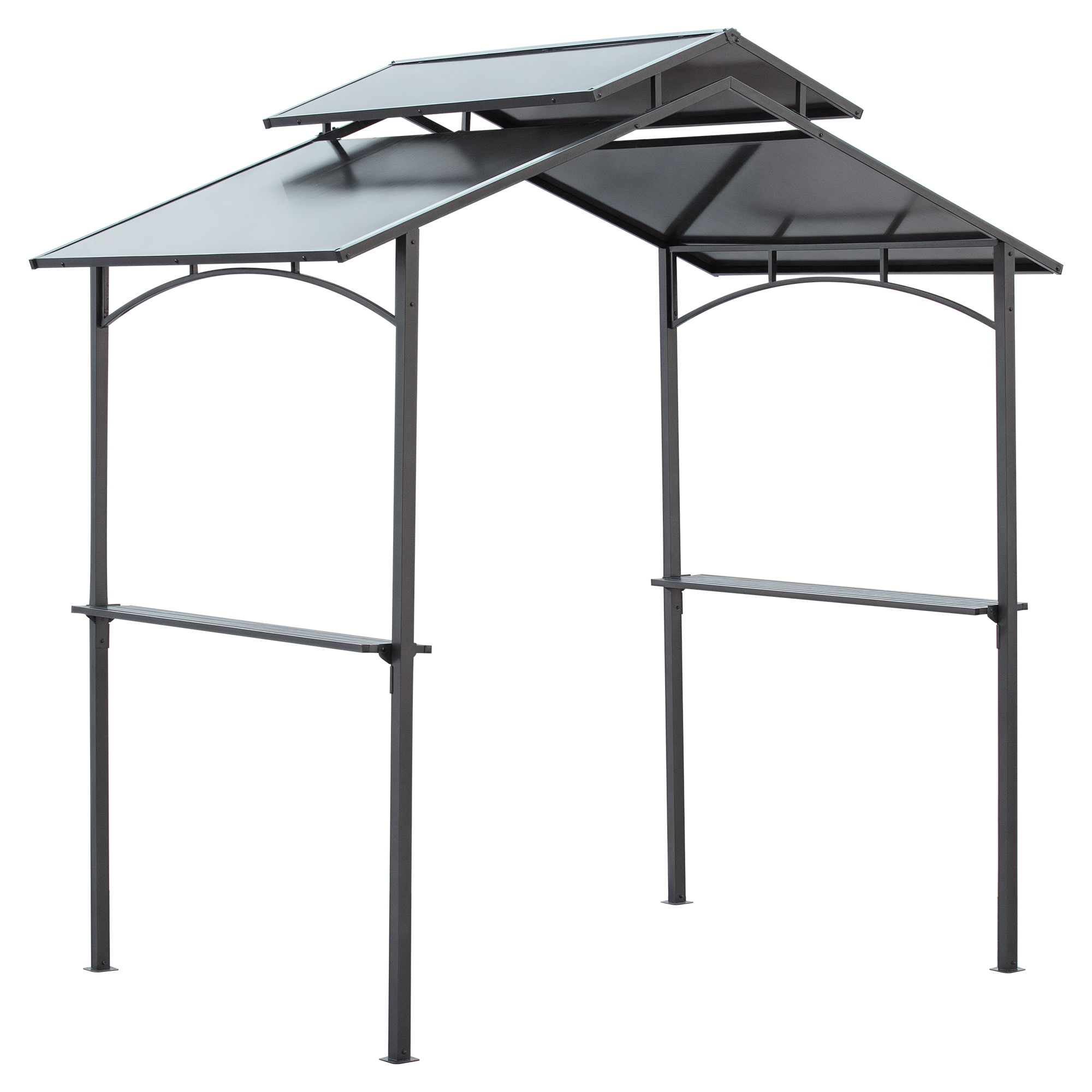 Grillpavillon mit Flammschutzdach BBQ-Pavillon mit 2 Ablagen 2,5 x 1,5m Stahl PC Schwarz+Braun