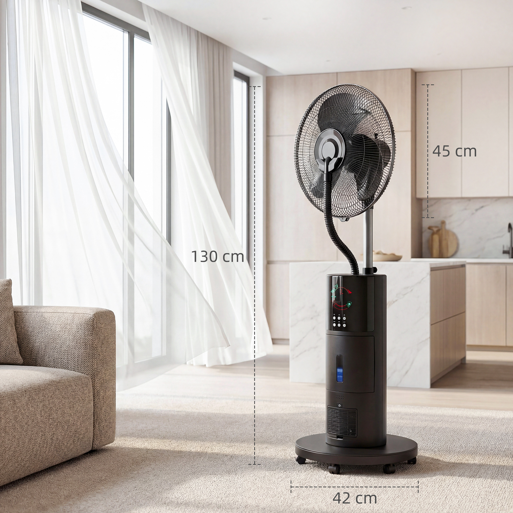 4-in-1 Standventilator mit Wassernebel Luftreiniger Mückenschutz 9-Stunden-Timer 3 Modi Fernbedienung Schwarz