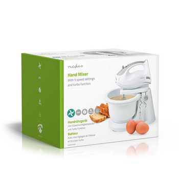 Handmixer | 200 W | 5 Geschwindigkeitsstufen | Turbo Funktion | Schüssel drehen / 2 Knethaken / 2 Quirle | Grau / weiß