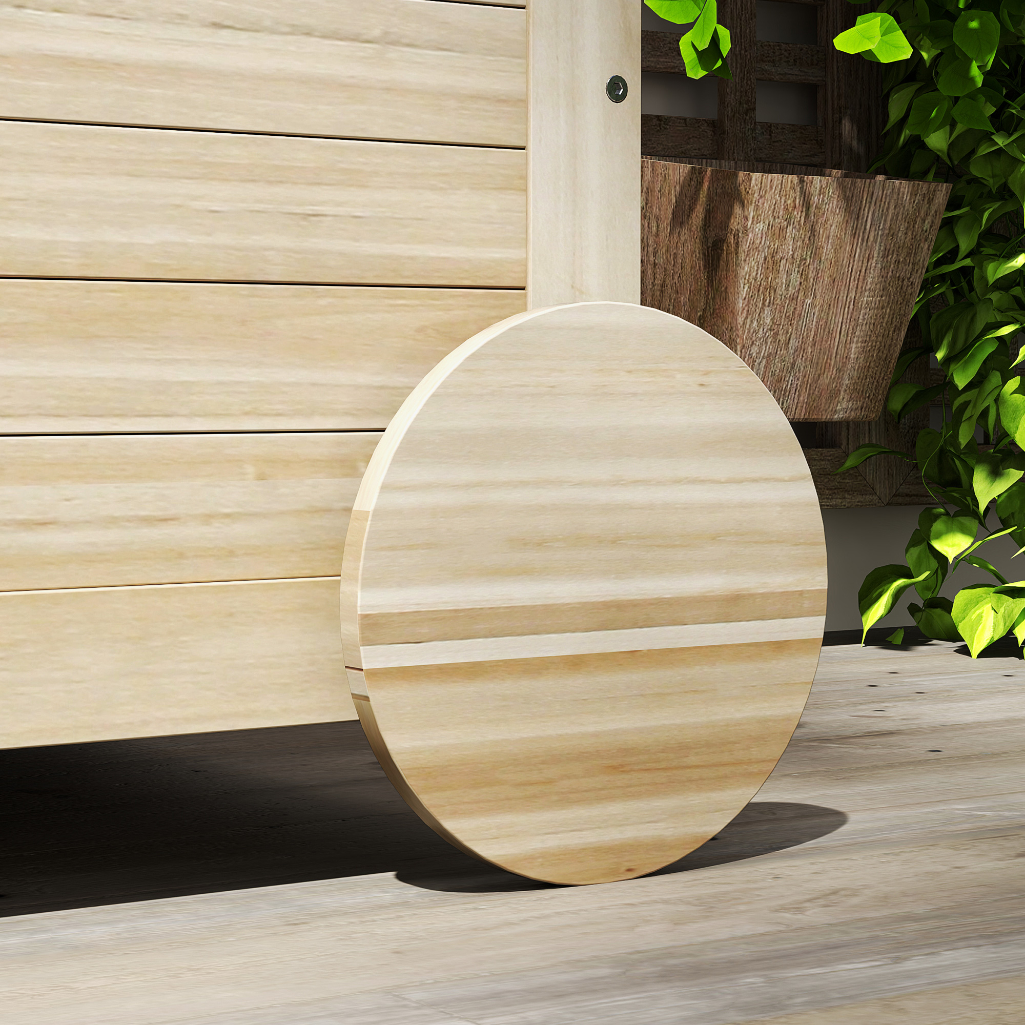 185 L Außenlagerbox, Lagerkiste mit Rädern, wetterbeständig, Tannenholz, 110 x 50 x 50 cm, Hellbraun