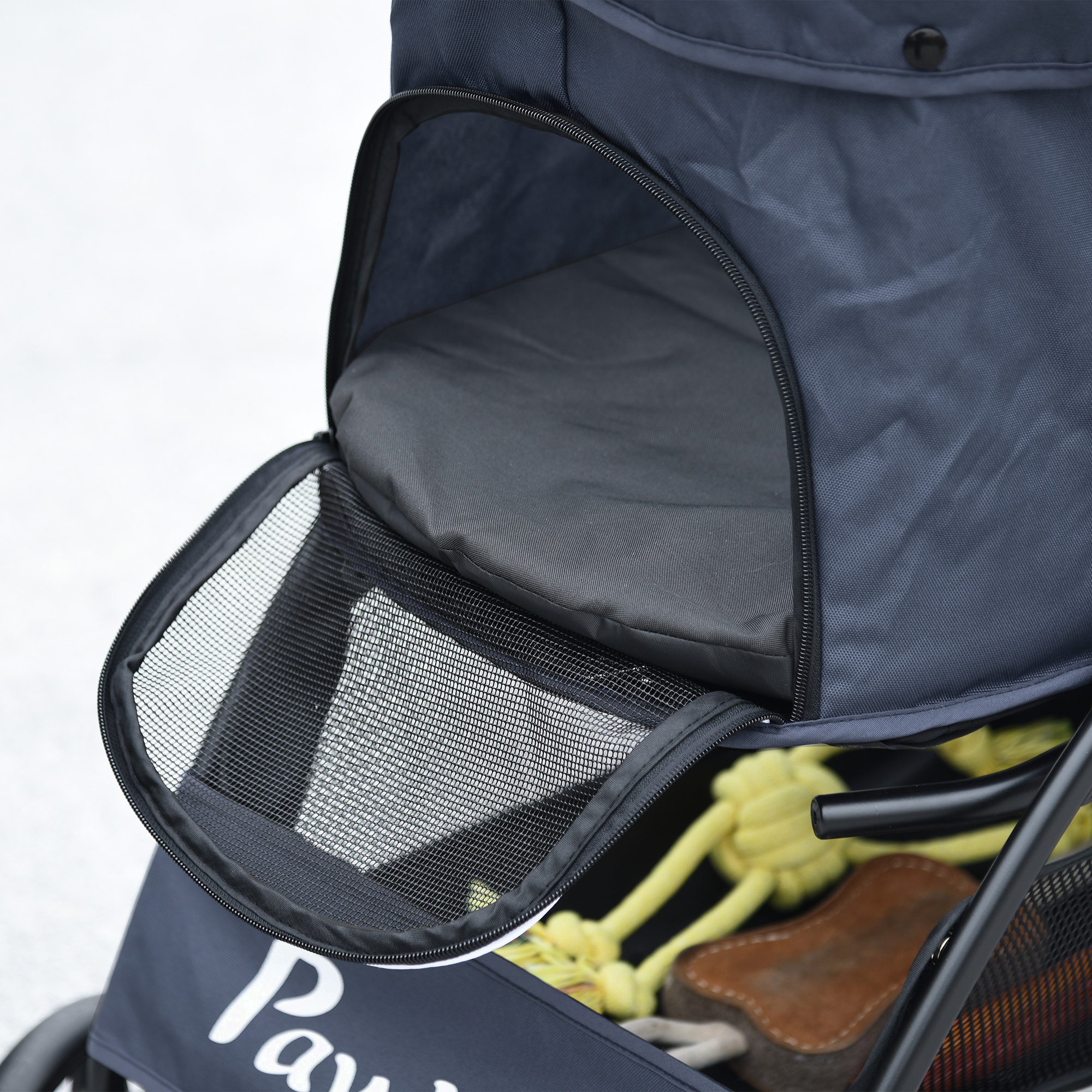 Hundewagen Hundebuggy bis 10 kg Klappbar Bodenkorb Kissen Seitentasche 81 cm x 48 cm x 99 cm Grau
