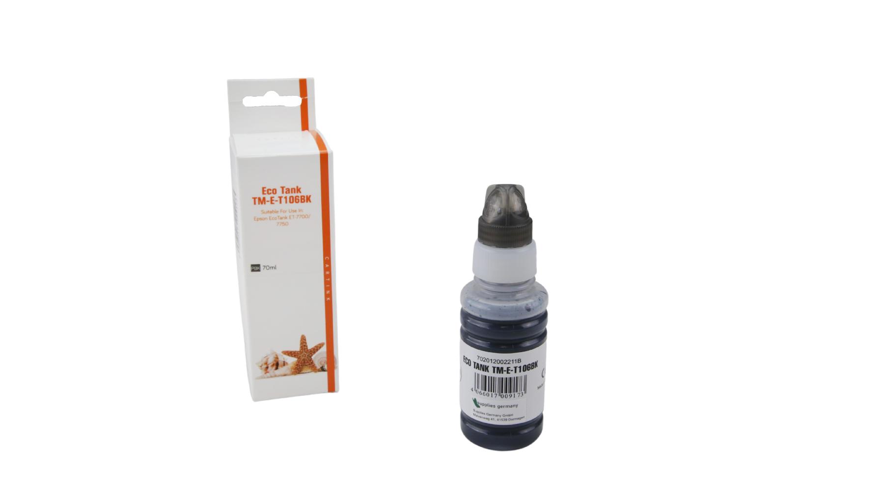 T106schwarz Eco Tank Nachfüllflasche schwarz für Epson / C13T00R140 / 70ml T106schwarz Eco Tank Nachfüllflasche schwarz für Epson / C13T00R140 / 70ml