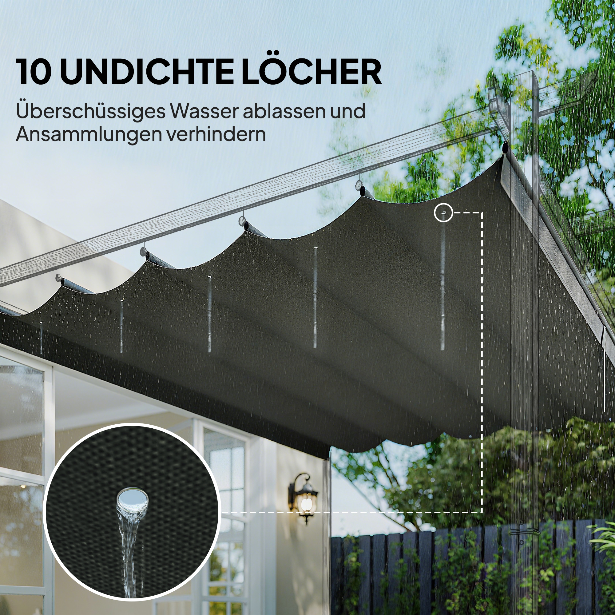 Ersatzdach für 3 x 3 m Pergola, einziehbar, mit Regenabflusslöchern, wetterfest, Polyester, Hellgrau