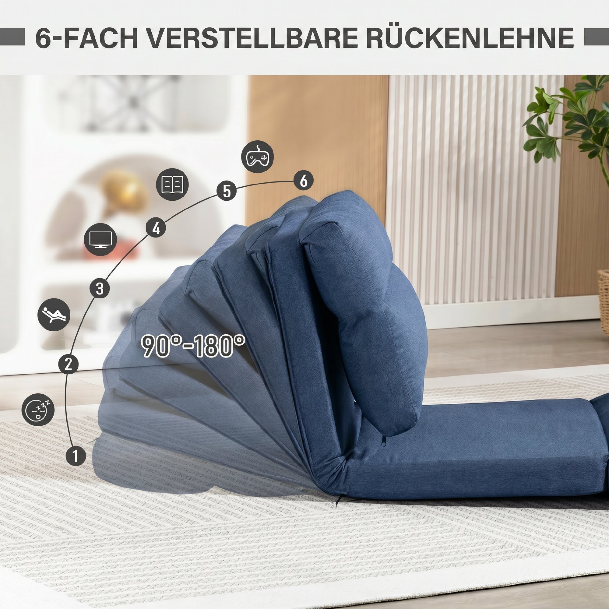 Sitzsack mit Bettfunktion, neigbare Lehne, klappbar, bis 120kg, 70 x 72 x 56 cm, Dunkelblau