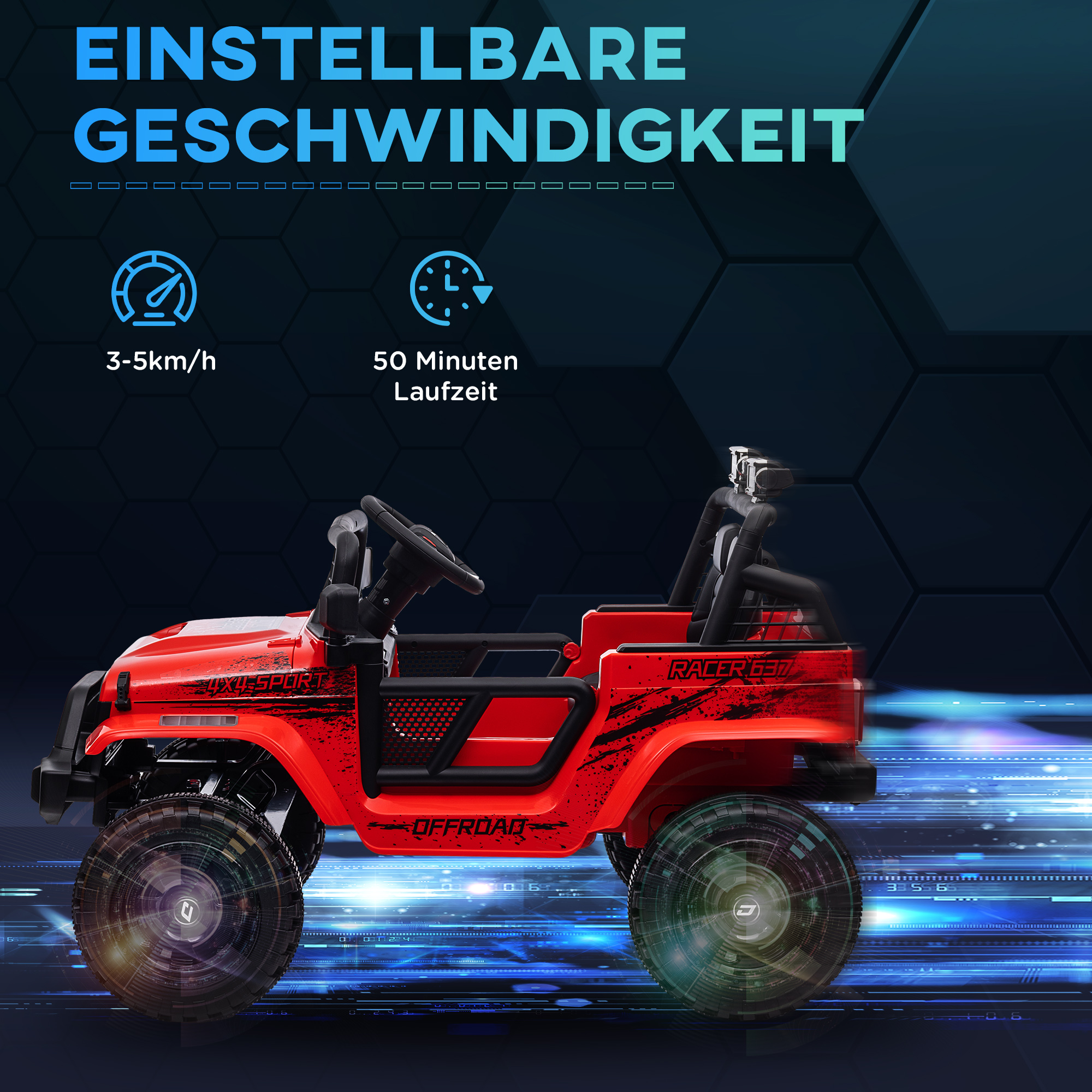 Kinder-Elektroauto mit sanfter Federung, fernsteuerbar, LED-Lichter, Hupe, 12V-Motoren, aus Kunststoff und Metall, Rot