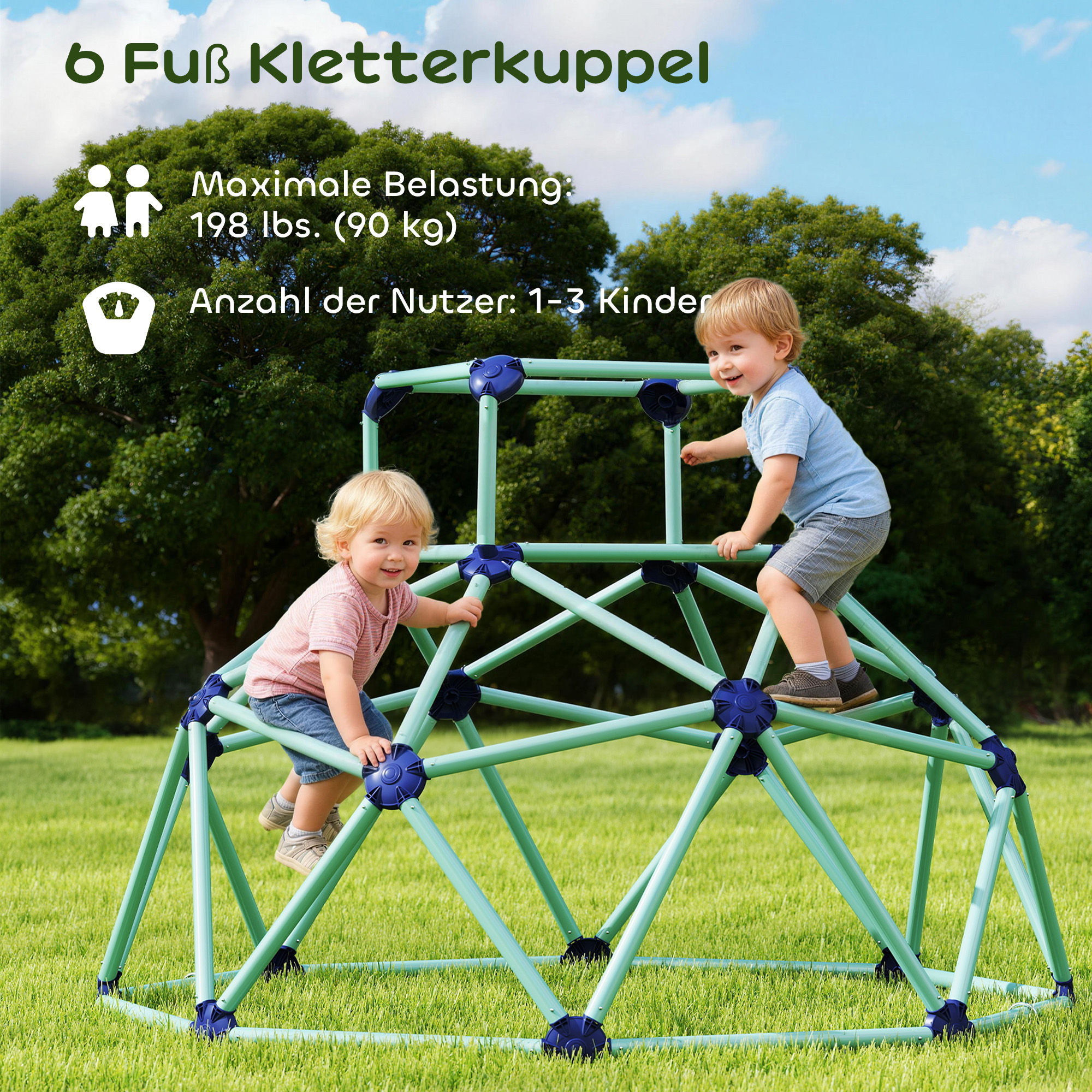 Kletterkuppel Ø182,5cm UV-beständig, wasserdicht Kletterdom für Kinder bis zu 90 kg, für 3-8 Jahre Kunststoff Blau