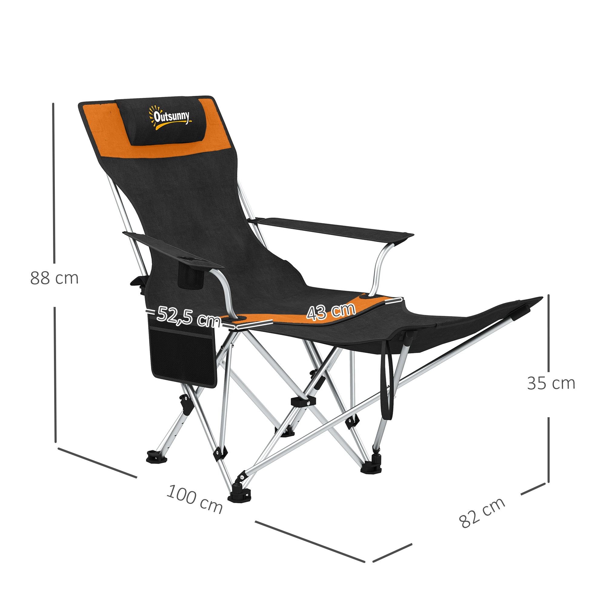 2er Set Campingstuhl faltbar Angelstuhl mit abnehmbar Fußstütze Getränkehalter belastbar 120 kg Orange