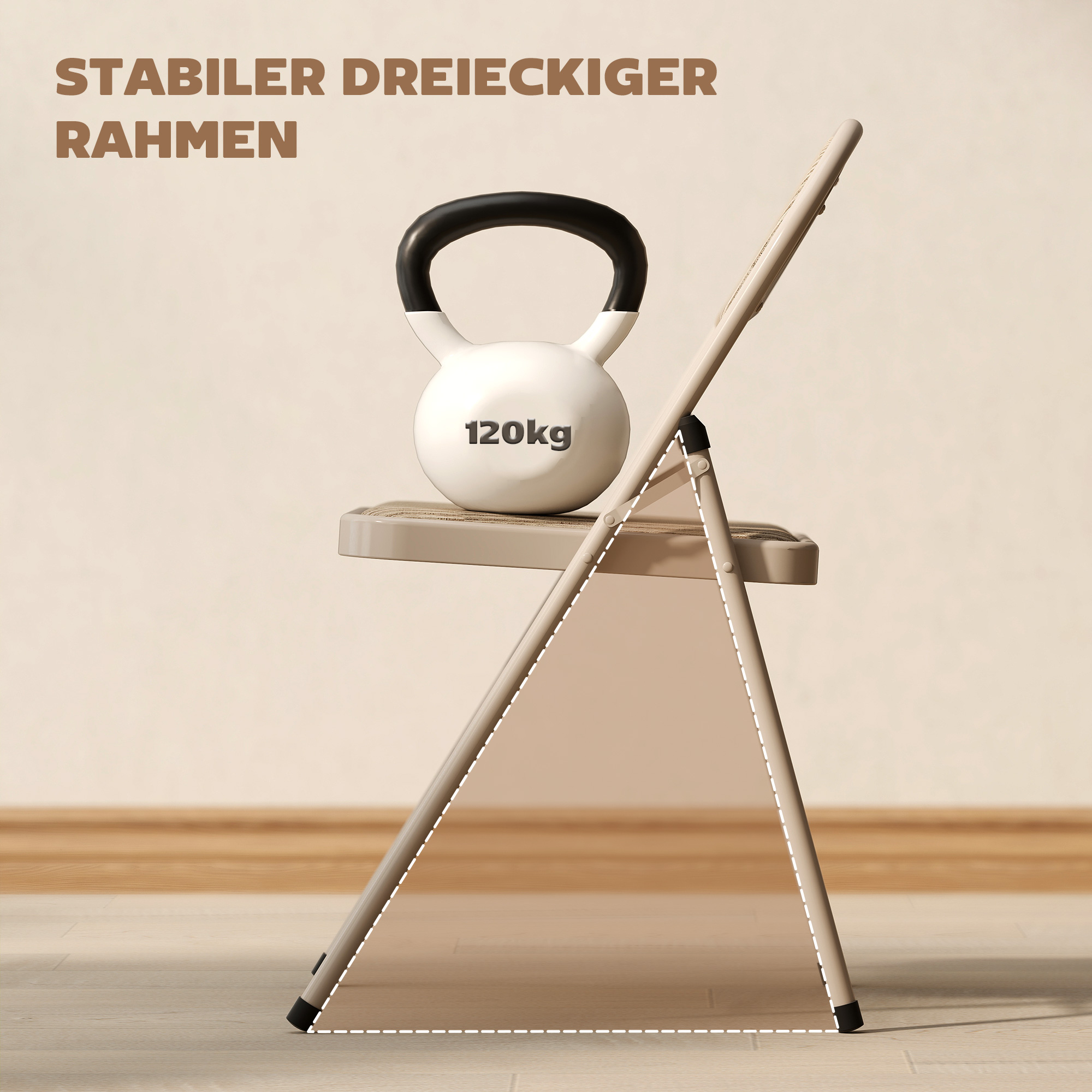 2er-Set Klappstühle, tragbare Bürostühle, Metallbeine, Faltstuhl für Büro, Empfang, Wartezimmer, Leinenoptik, Beige