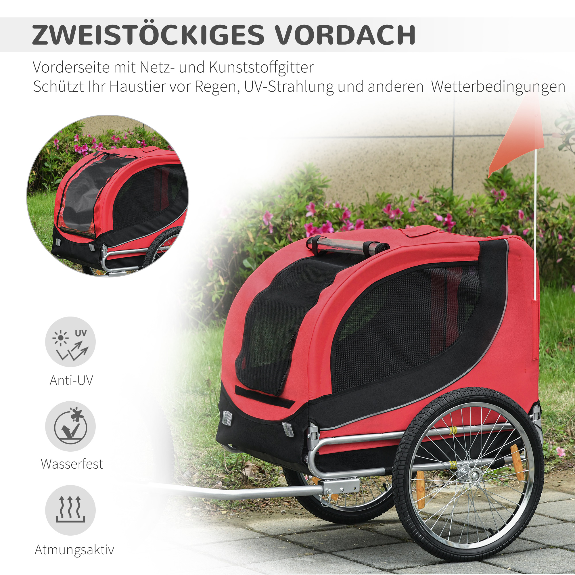 Fahrradanhänger Hundeanhänger bis 20 kg mit Universalkupplung Stahl Rot+Schwarz