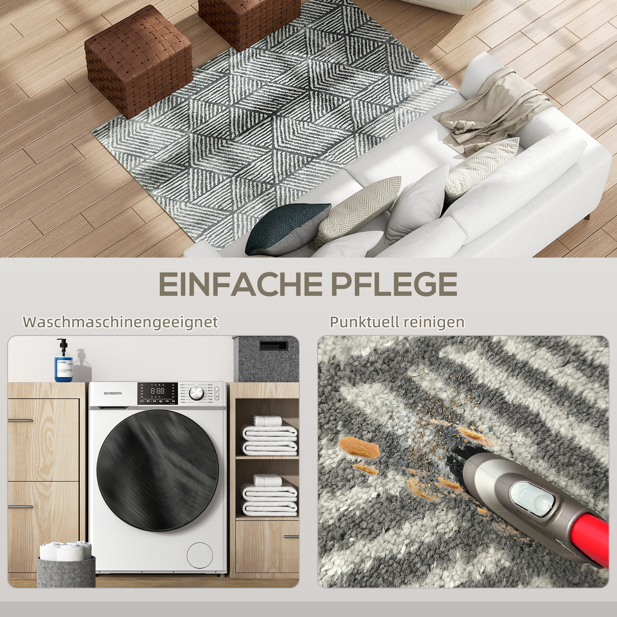 Teppich Wohnzimmerteppich im Modern Stil, waschbar Flächenteppich 150 x 80 cm Dunkelgrau