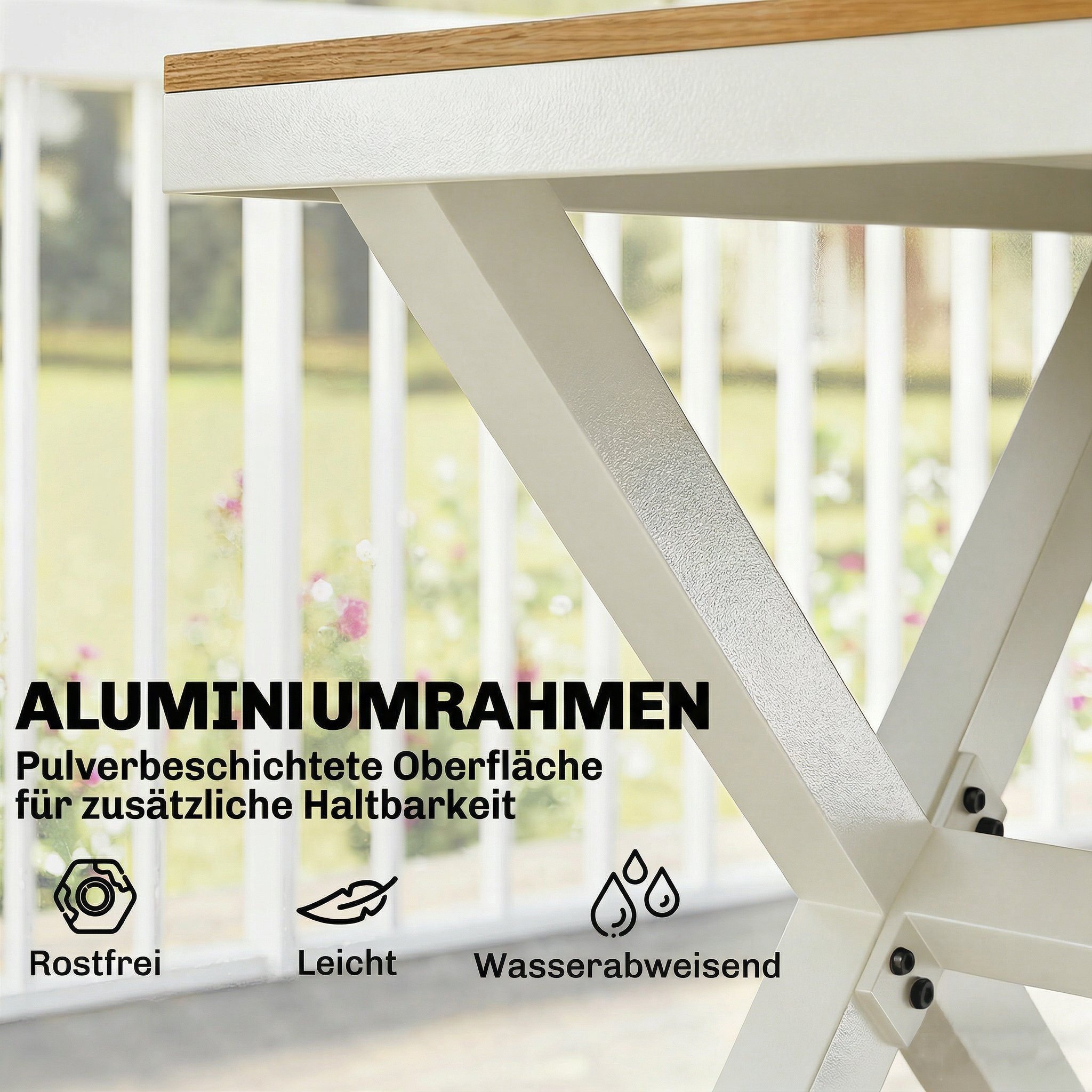 Gartenmöbel Set Sitzgruppe 7-teilig Tisch mit 6 stapelbare Stühlen Holzoptik Aluminiumrahmen Teak
