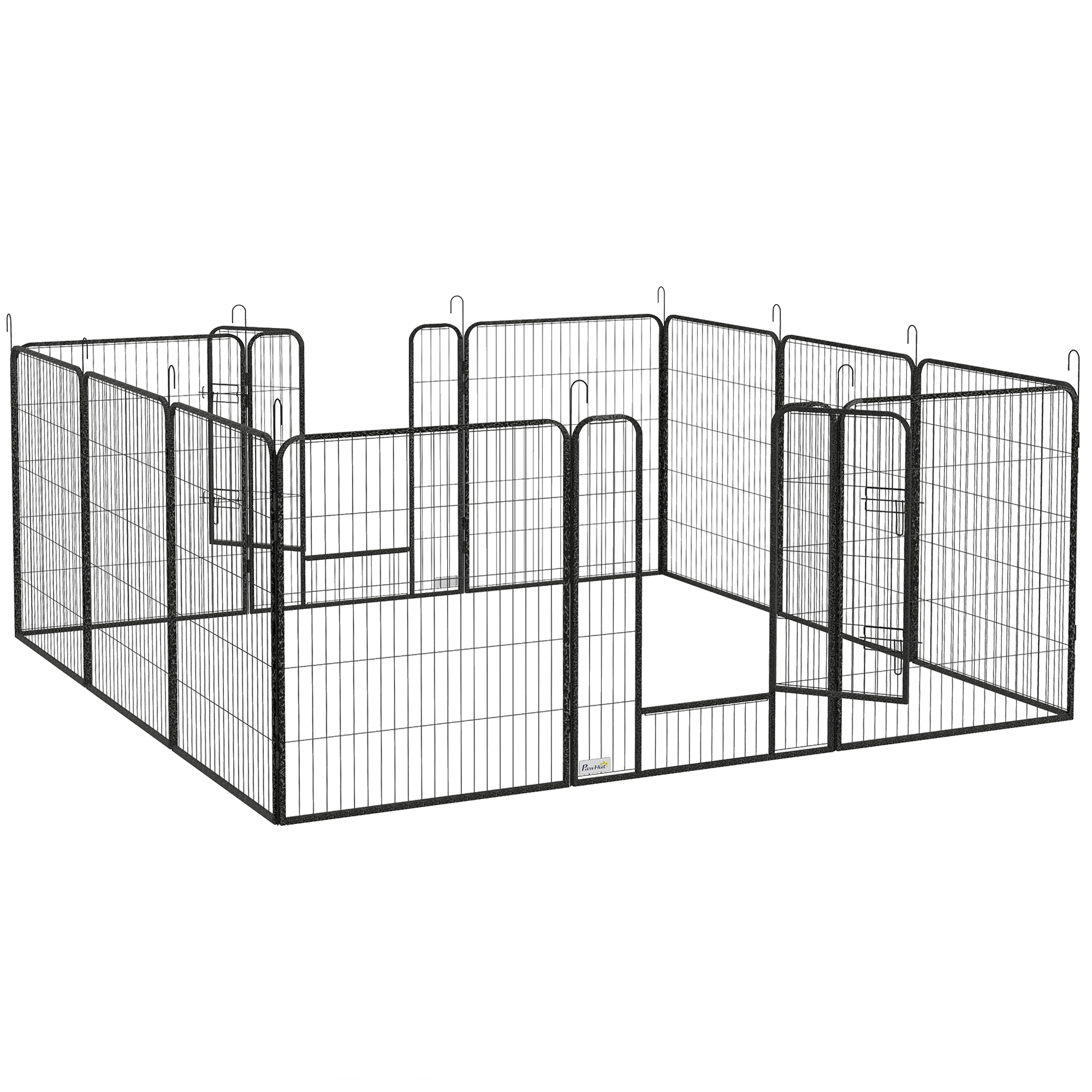 Welpenlaufstall 12-teilig Welpenauslauf faltbar mit 2 Tür 12 Gitterplatten Stahl je 80x100 cm Grau
