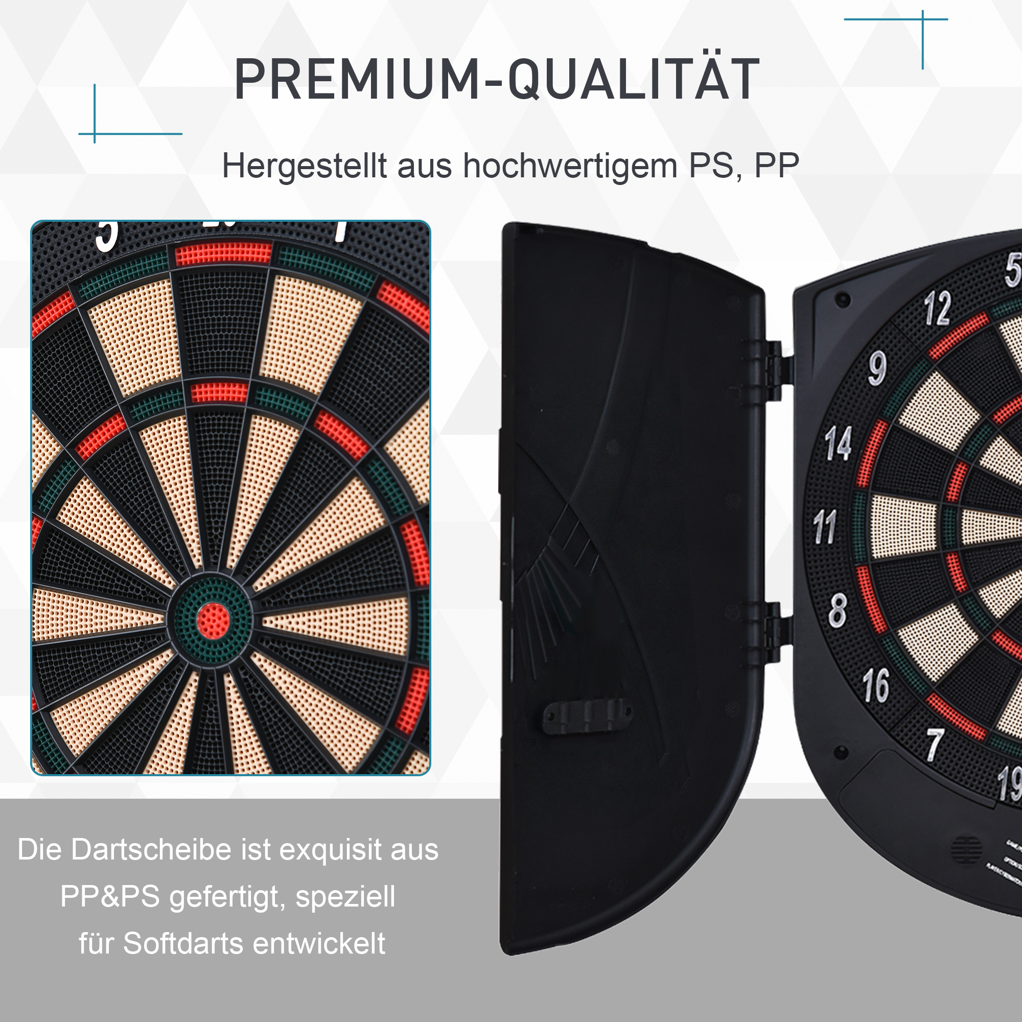 elektronische Dartscheibe Dartboard mit Sprachansagen Englische Stimme LED-Anzeigen 6 Darts 26 Spiele 185 Varianten Dartautomat mit Tür Dartscheibe Set für bis zu 8 Spieler
