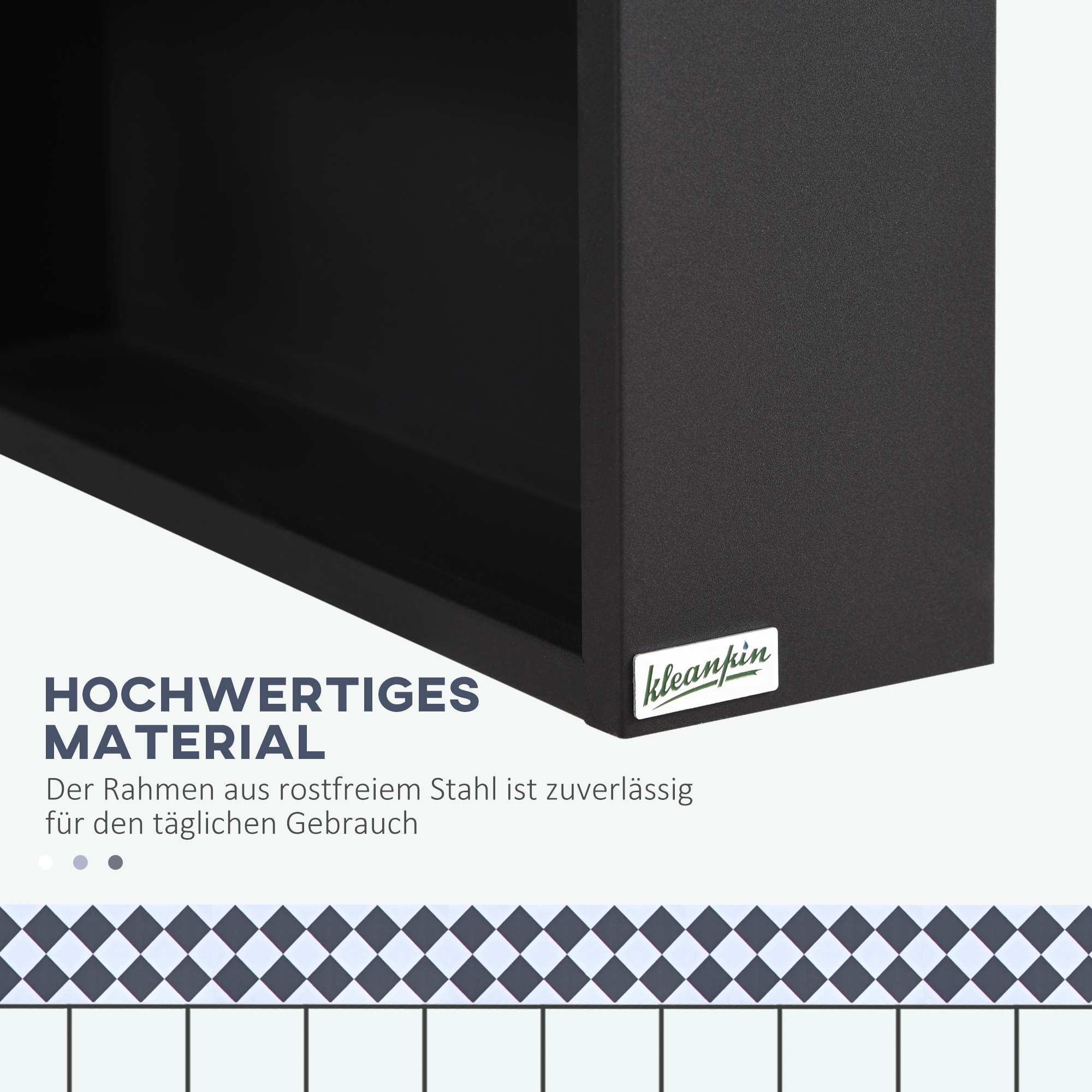 Spiegelschrank, 2 Innenböden, offenes Regalfach, Stahlgehäuse, schwarz, 46 x 13,5 x 58 cm