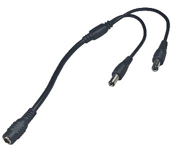 Anschluss-Verteiler für LED-Stripes / 5,5/2,1mm 1xKupp>2xStecker, max. 2A