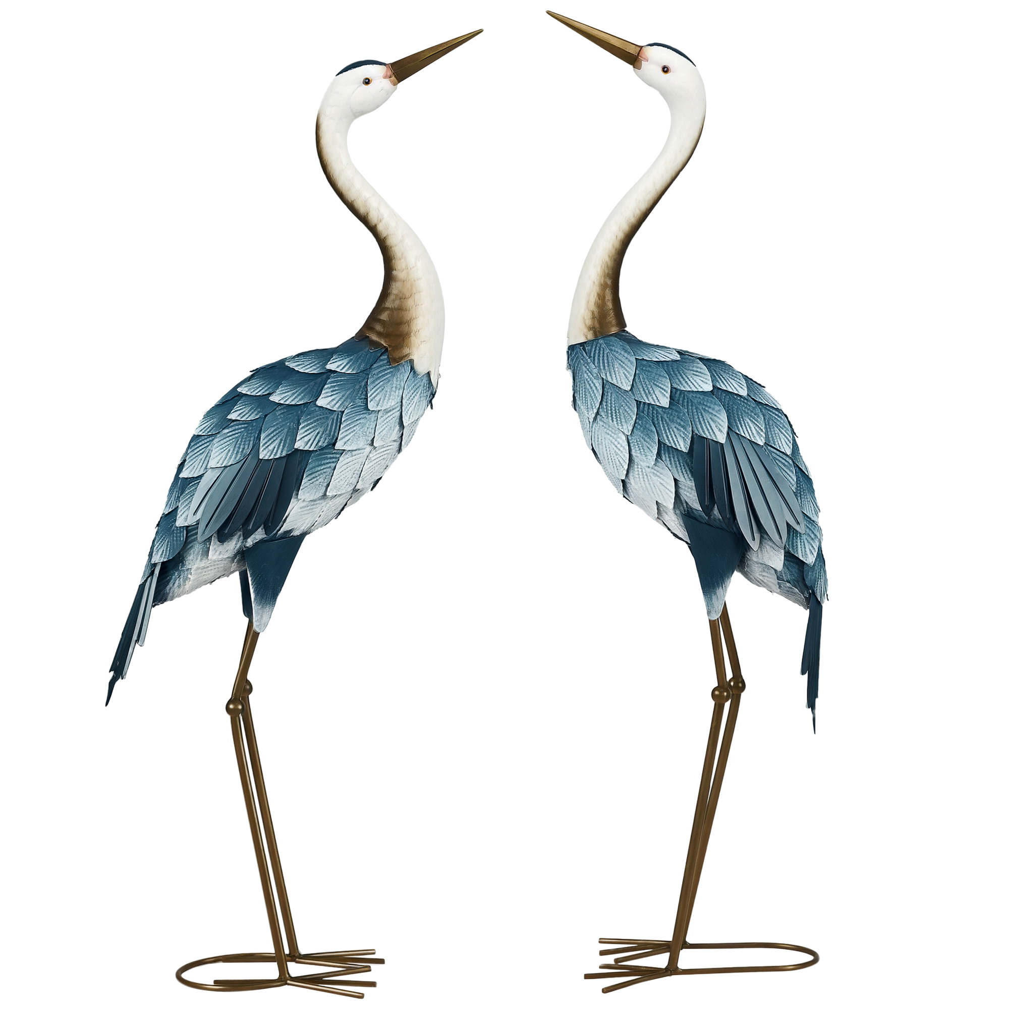 Gartenfigur Kraniche, 2-er Set, rostfrei, wetterfest, farbbeständig, Stahl, 26 x 15 x 74 cm, Blau/Weiß/Grau