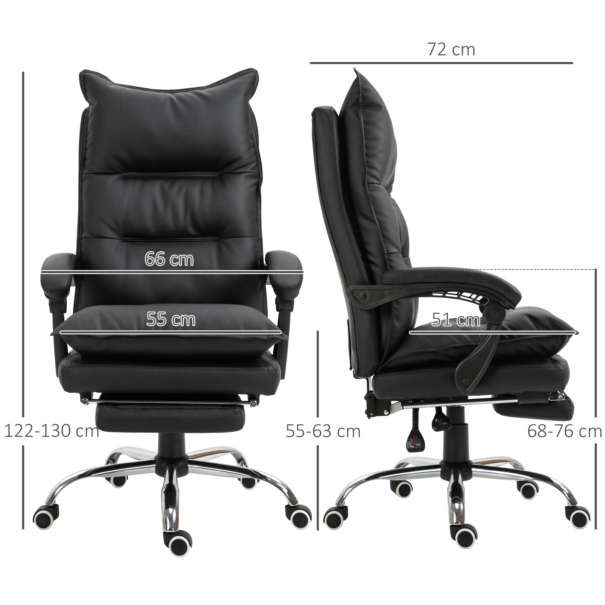 Bürostuhl Ergonomischer Schreibtischstuhl mit Armlehne, Fußstütze, höhenverstellbarer Drehstuhl aus Kunstleder, gepolstert Computerstuhl, Schwarz