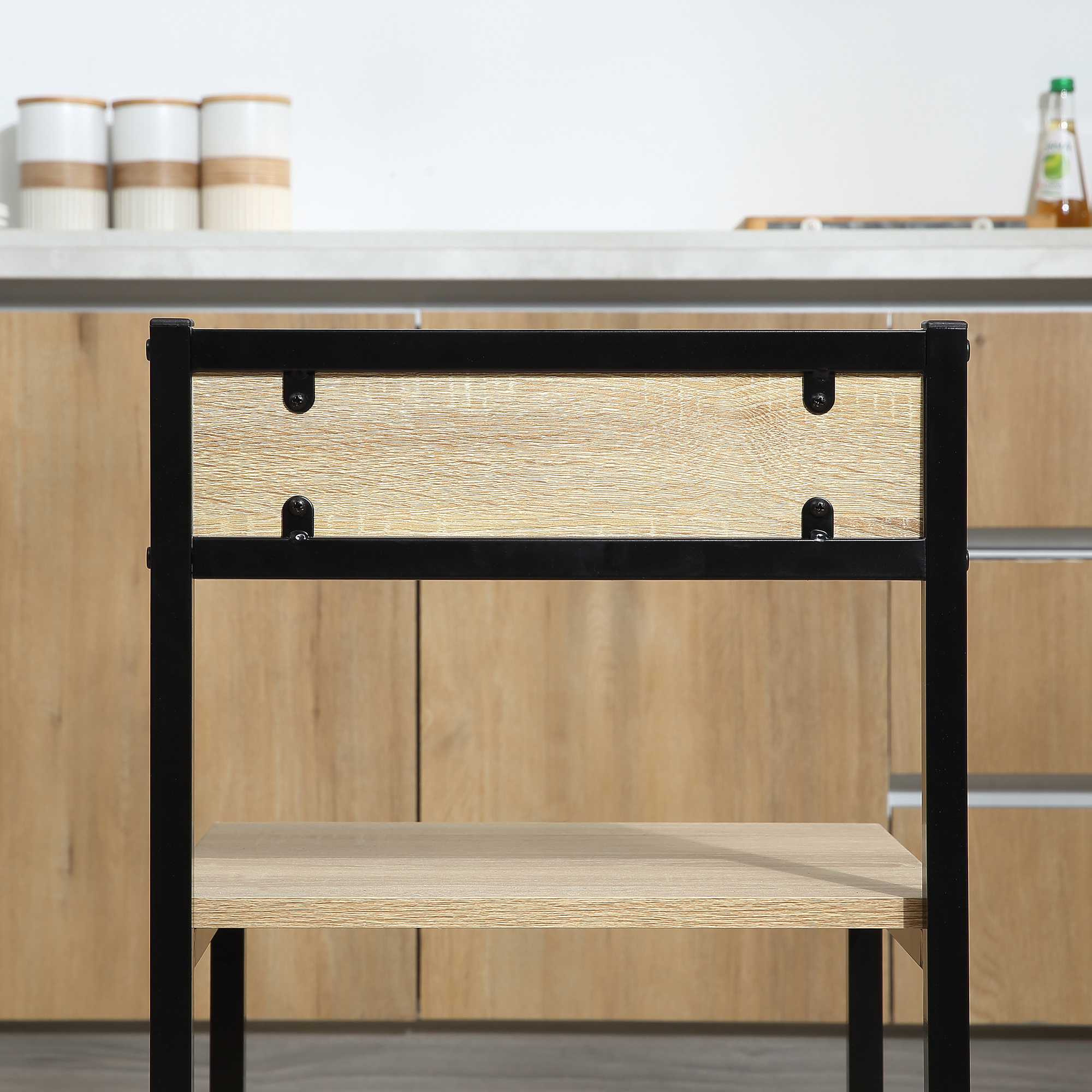 Esstisch-Set mit 2 Stühlen, Kompaktes Set aus Tisch und Stühlen für Esszimmer, Wohnzimmer, Küche, mit Metallrahmen