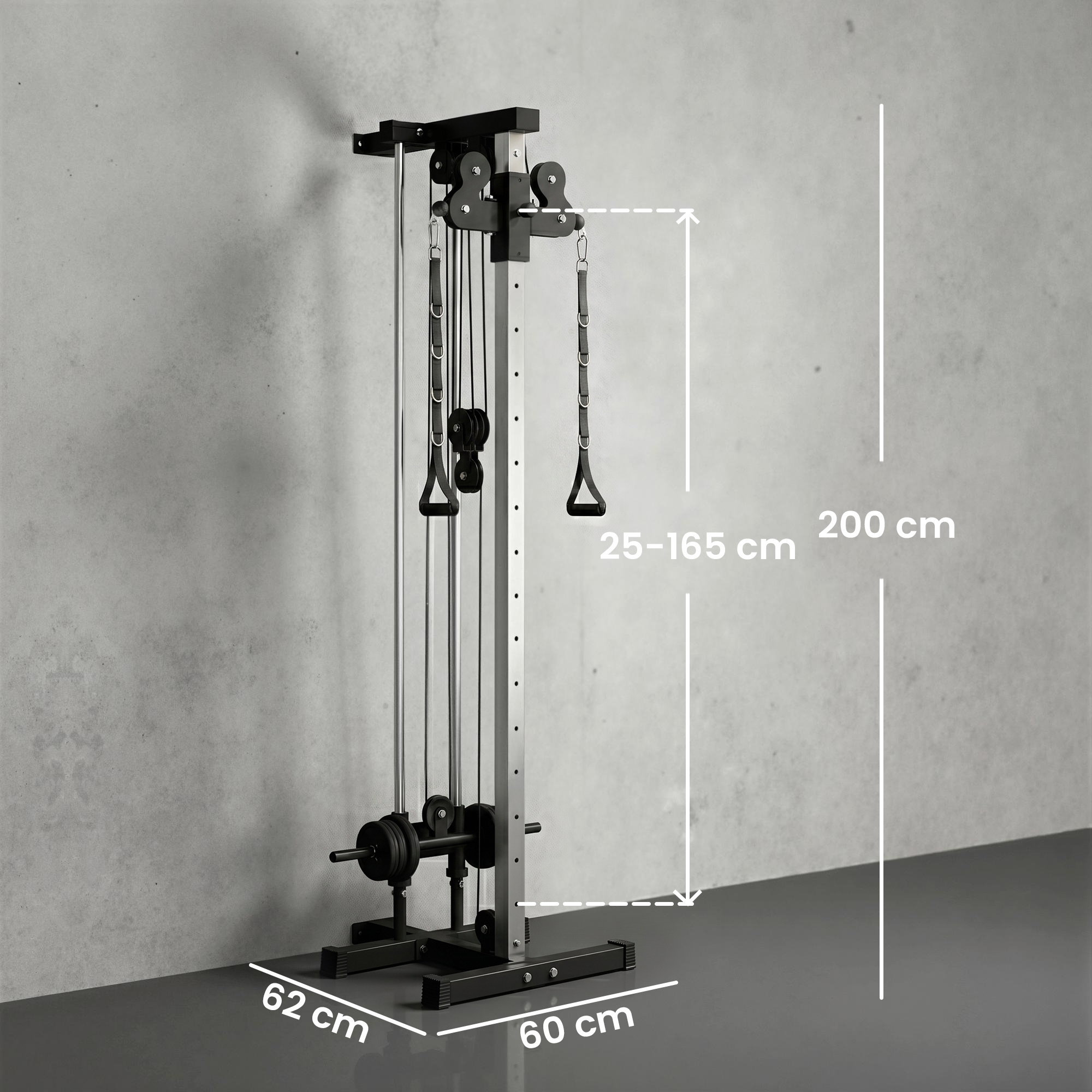 Kraftstation höhenverstellbar 25-165 cm mit Dual-Pulley-Systemen Adaptern 62 x 60 x 200 cm Schwarz