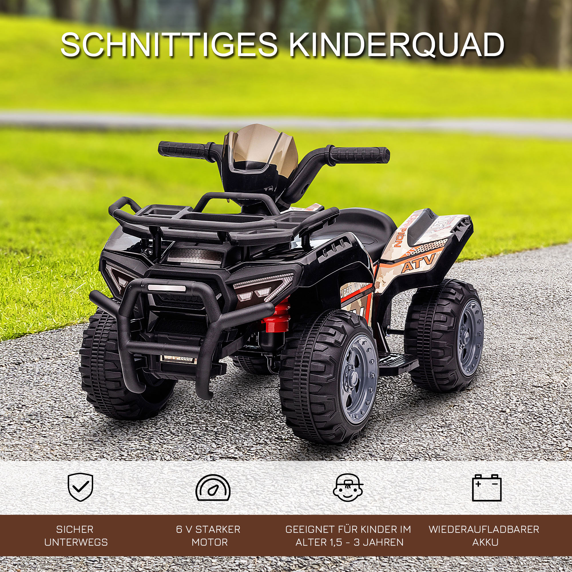 Kinderquad 6V Kinderquad mit Vorwärtsfunktion, Musik, Elektro-Quad für Kinder 1,5-3 Jahre Schwarz