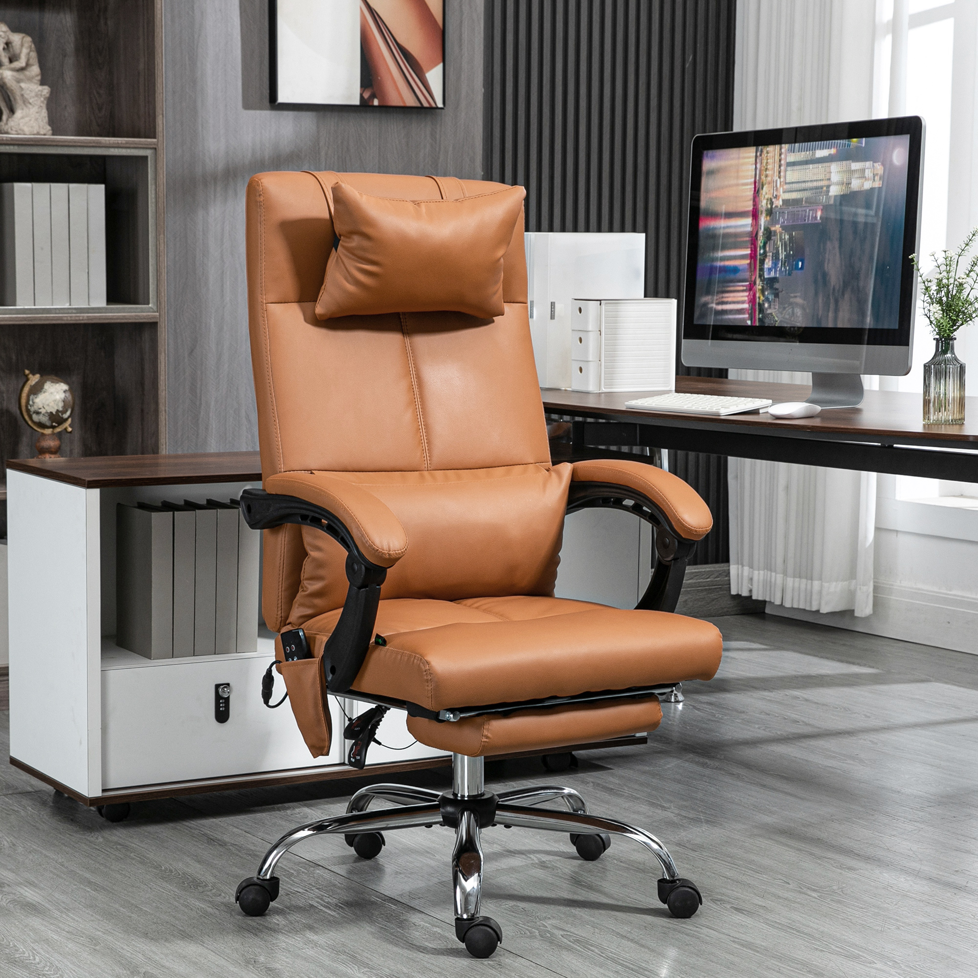 Bürostuhl mit Massagefunktion, ergonomisch, 66x67x114-122cm, Hellbraun