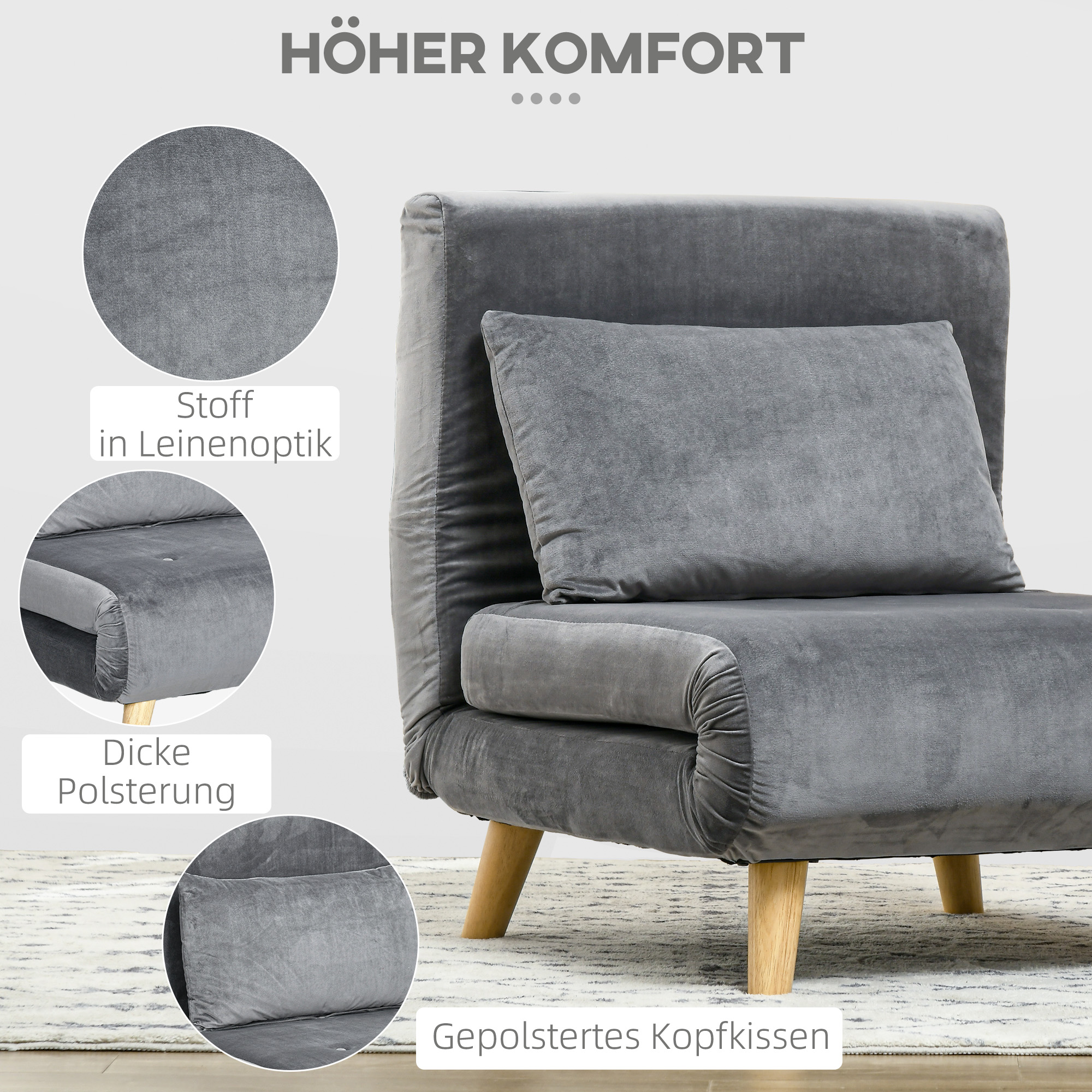 2-in-1 Sessel, Relaxsessel, Gästebett, 72 cm x 78 cm x 79 cm, Grau