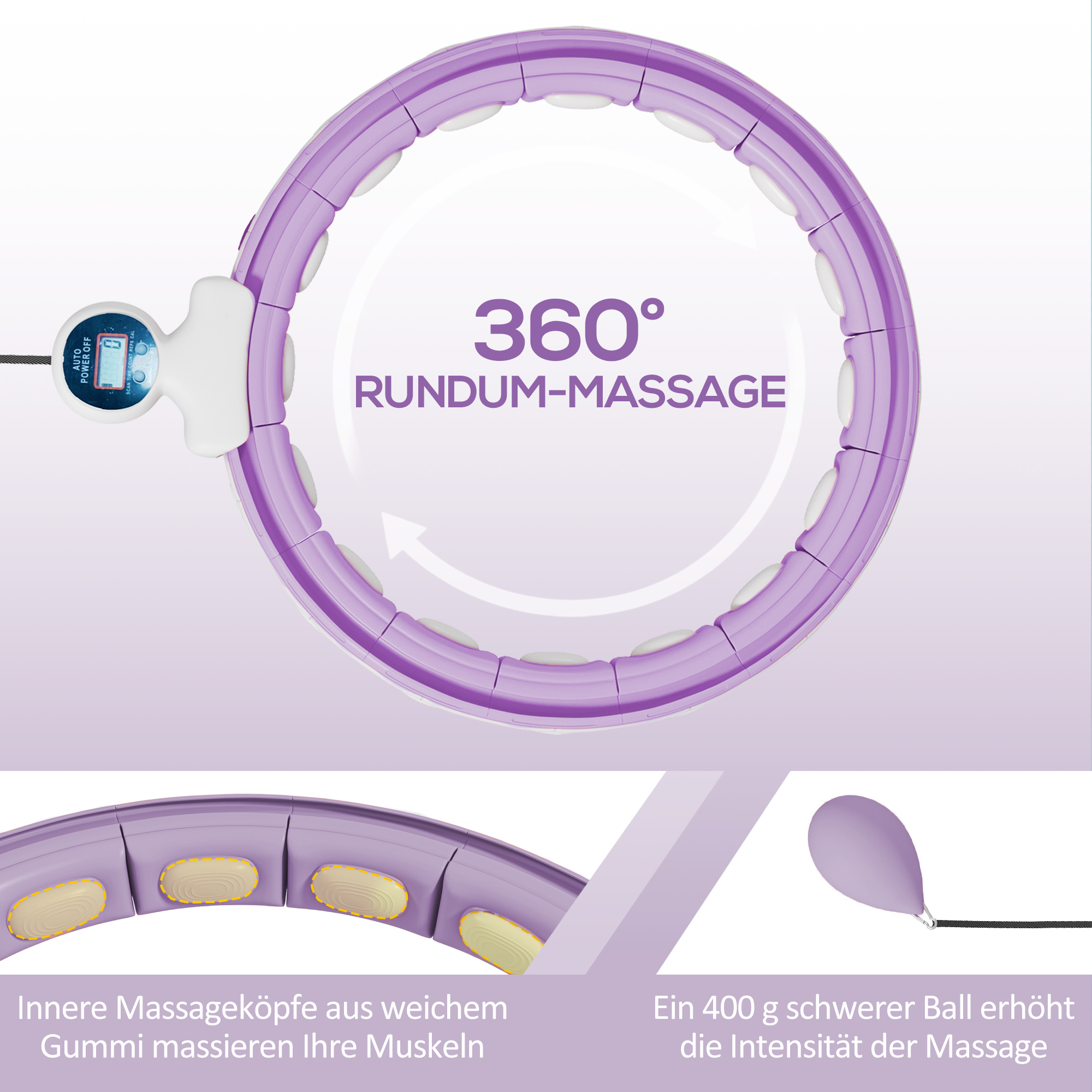 Smart Hula Hoop Reifen Erwachsene mit Gewicht Kugel Zähler 16 Knoten (76-113cm) Violett