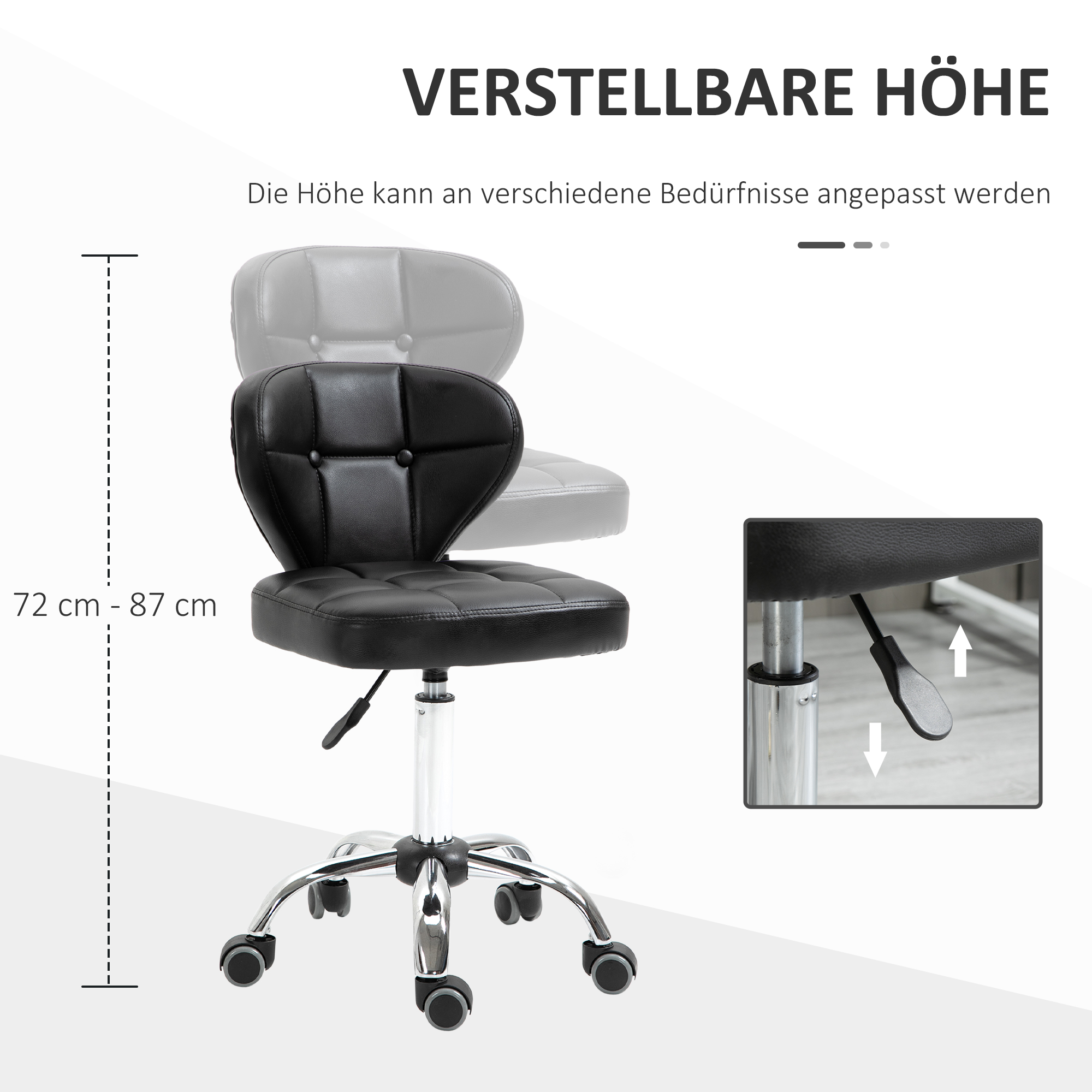 2er-Set Arbeitshocker mit Rückenlehne Rollhocker aus Kunstleder Drehhocker mit Lehne Kosmetikhocker Rollhocker Bürohocker 72-87 cm höhenverstellbar Büro Dunkelgrau 45 x 47 x 72-87 cm