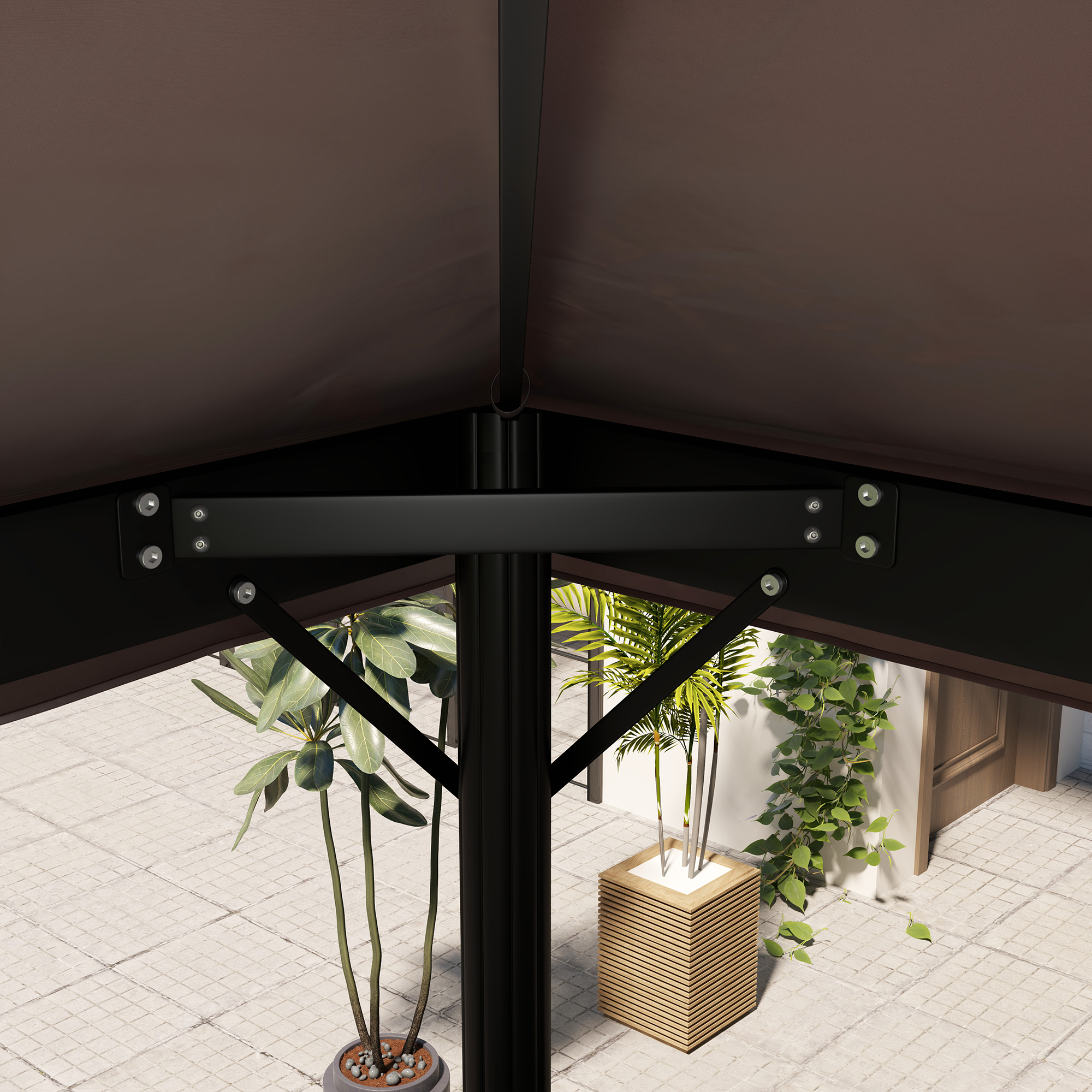 Abdeckung für Gartenpavillon 3x4 m, 2-lagig, aus Oxford-Gewebe 600D mit Abflussöffnungen, Kaffee