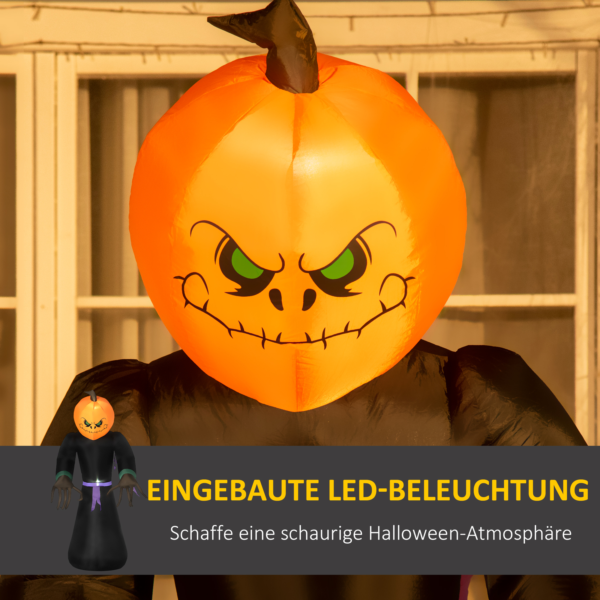 210 cm, aufblasbar, Kürbisgeist, Halloween Horror Deko mit LED Beleuchtung, Halloween-Dekoration, Wasserdichte Luftfigur, Polyester, für Indoor, Outdoor