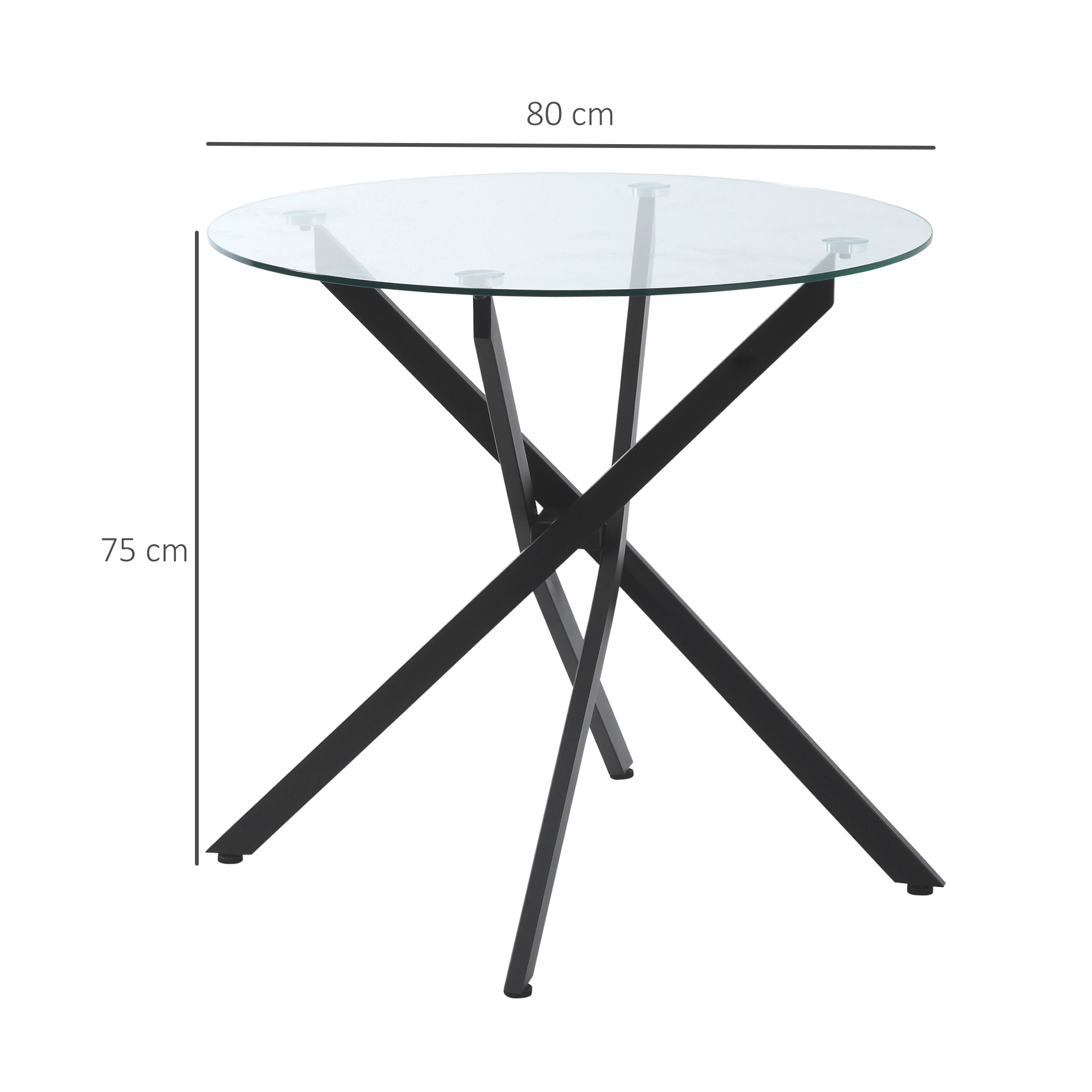 moderner Glas-Esstisch, 80 cm Durchmesser, Küchentisch mit gehärteter Glasplatte und Metallbeinen, für 4 Personen