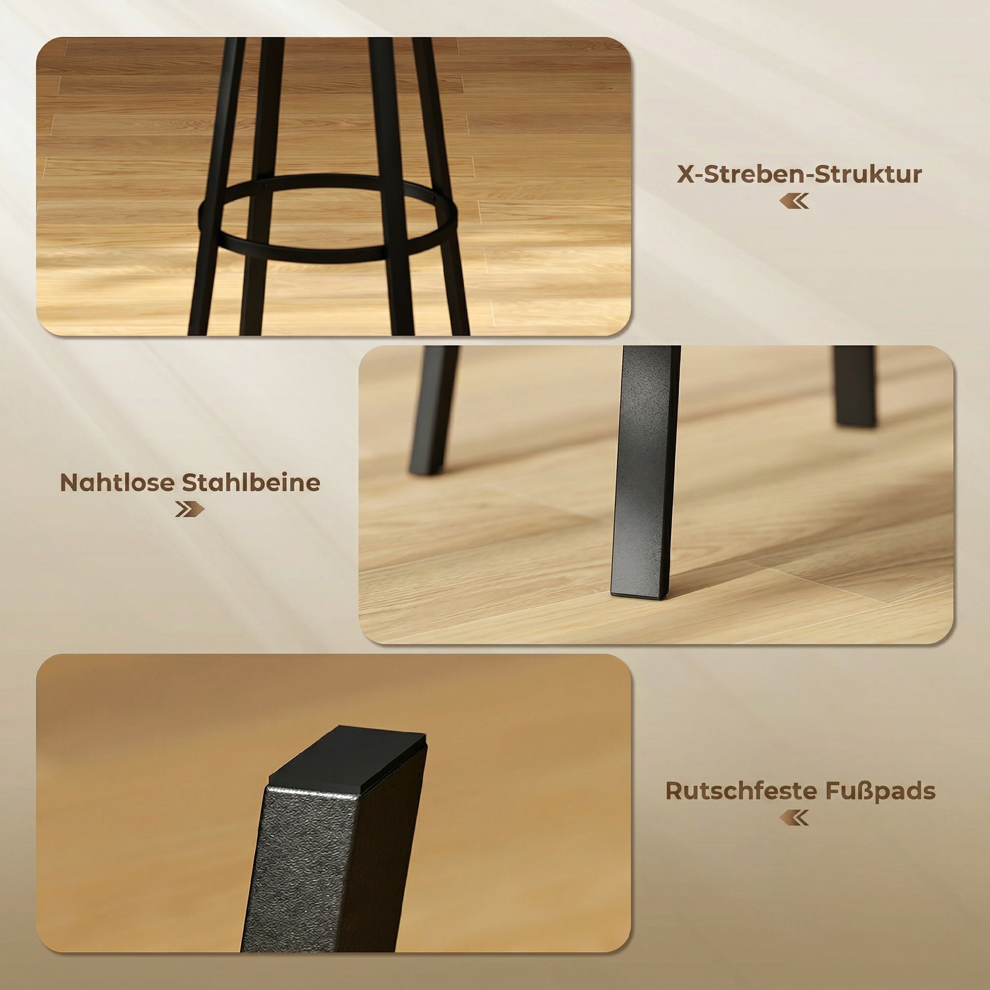 Barhocker 2er Set Tresenhocker Barstuhl mit Fußstütze, Rückenlehne, 75,5 cm Sitzhöhe für Küche & Theke Rustikal Braun