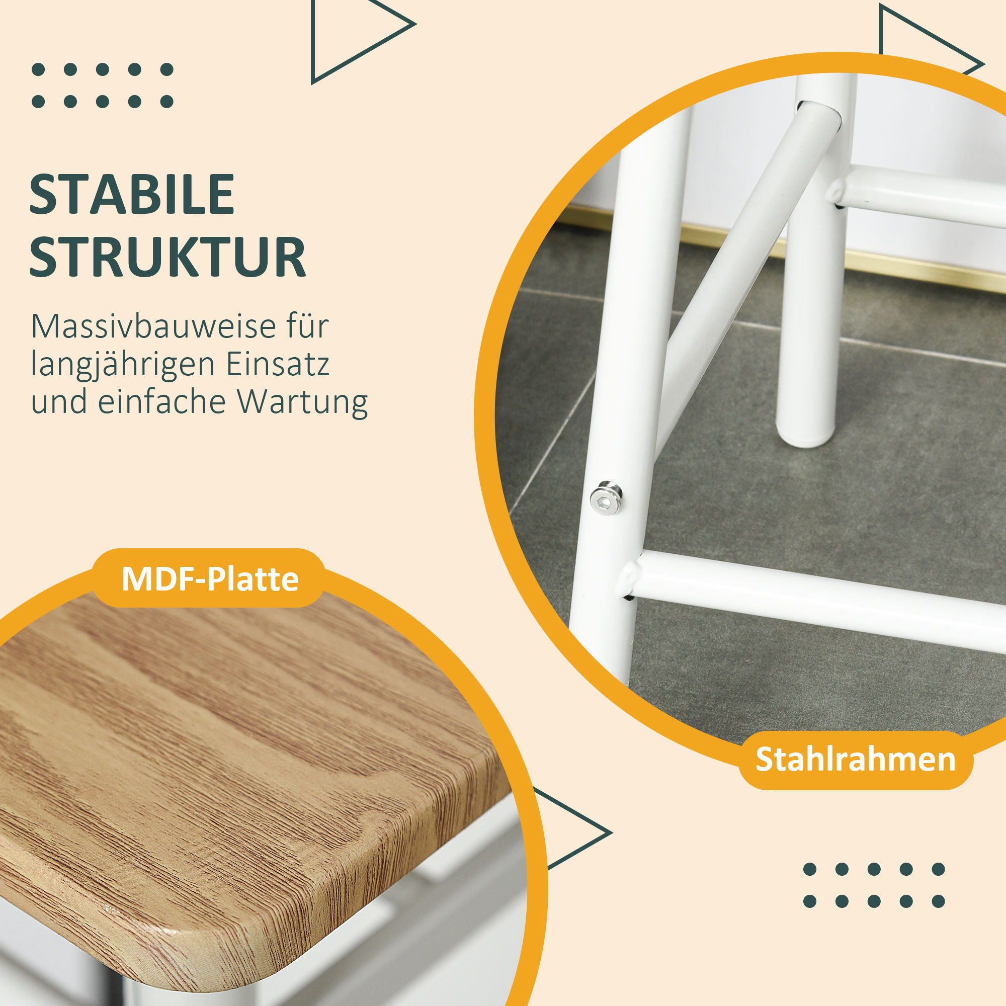 Bartisch Set Bartisch mit 2 Barhockern Essgruppe Küchentisch mit Lagerregal Esstisch für Esszimmer, Küche, Weiß